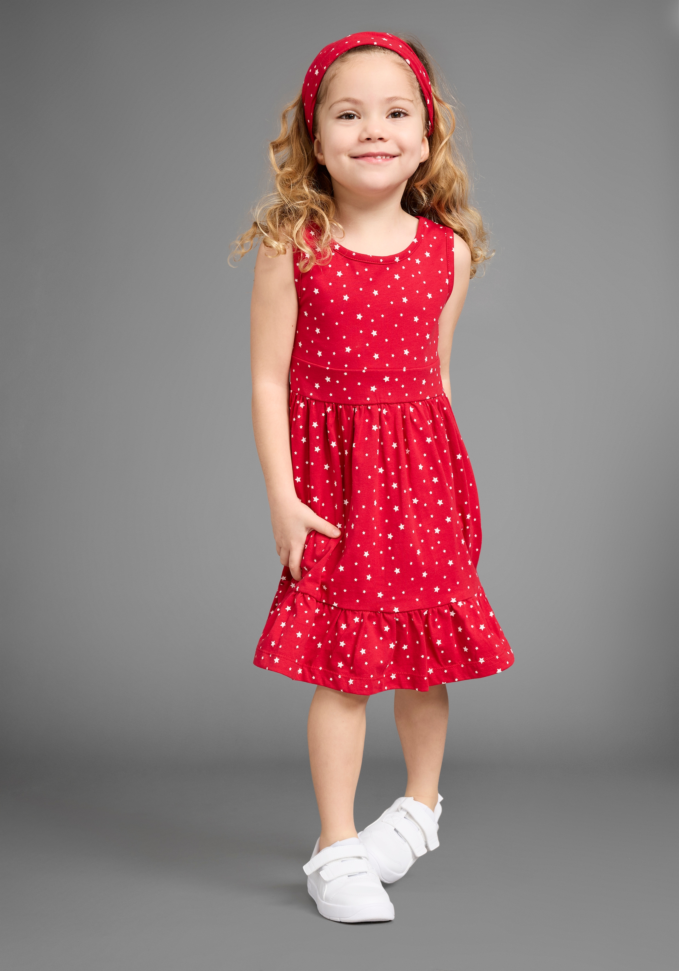 KIDSWORLD Jerseykleid »2tlg. Shirtkleid + Haarband im niedlichen Sternen-Allover«, (Set, 2 tlg.), festliche Anlässe, knielang, verspielter Stil, aus Baumwolle