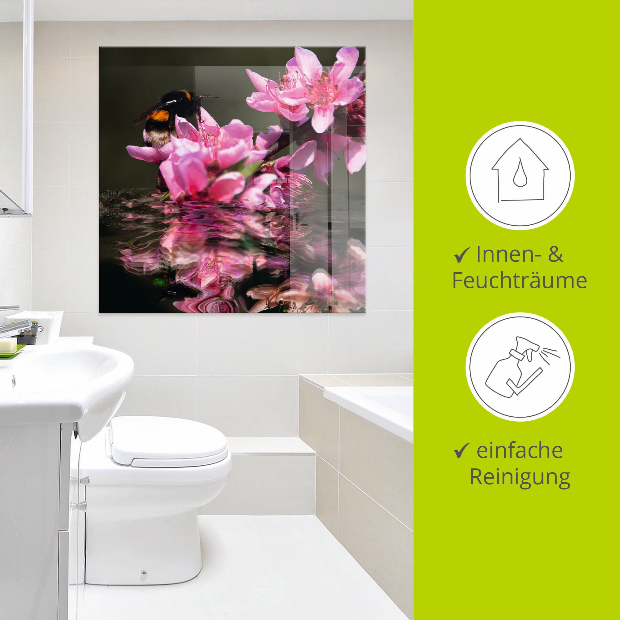 Artland Glasbild »Pfirsichblüte mit Hummel« 1 Stk. tlg. in verschiedenen Größen