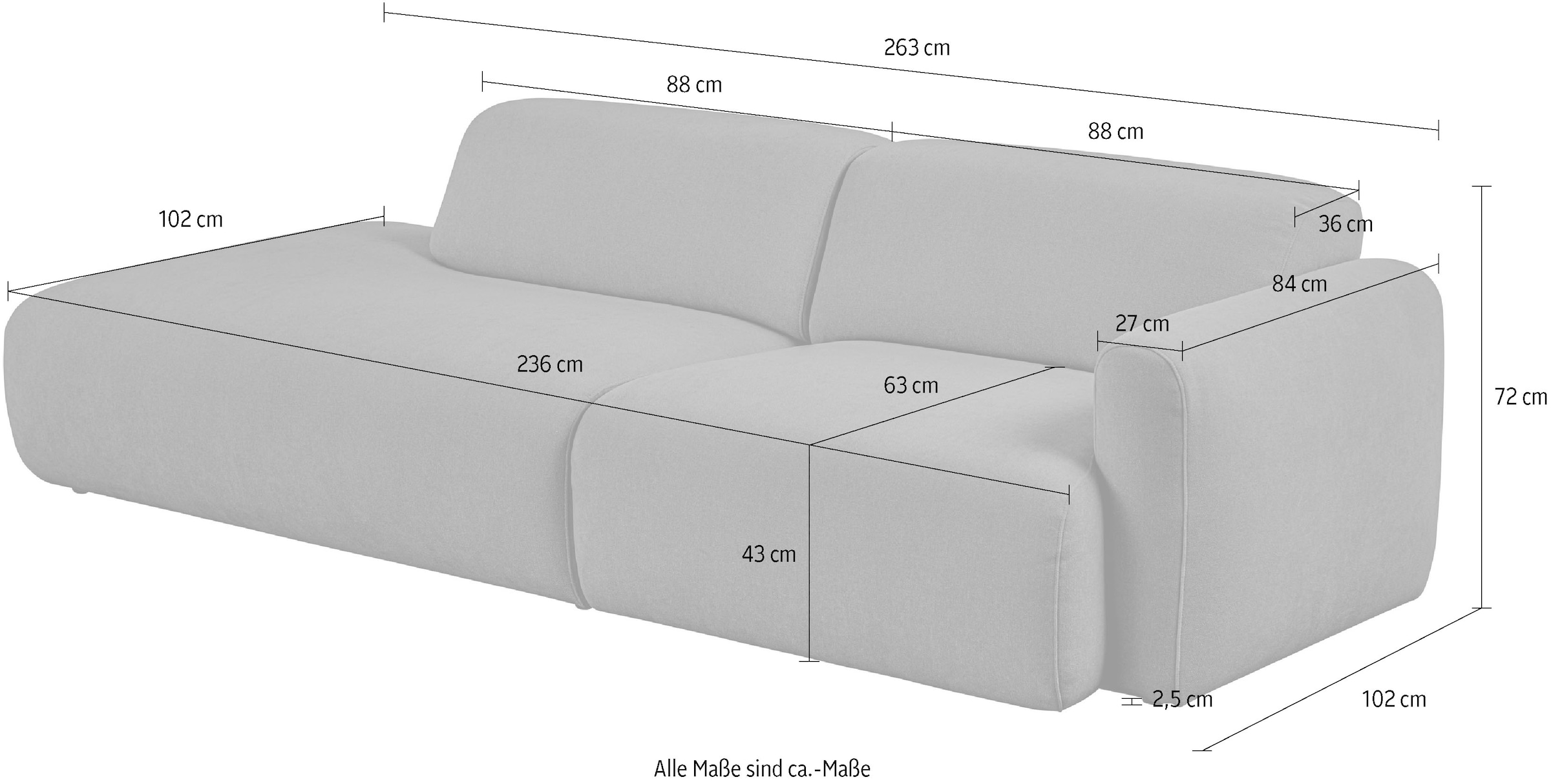 Home affaire 2-Sitzer »Myrland Kompaktsofa« Breite 263 cm, Chenille, Easy Clean Stoff, mit Kaltschaum