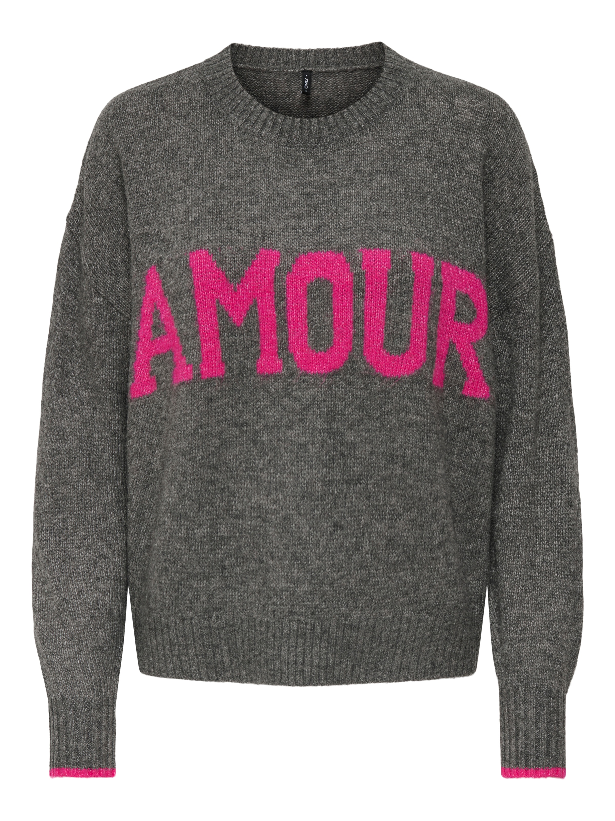 ONLY Rundhalspullover »ONLNEW AMOUR LS TEXT O-NECK CS KNT«