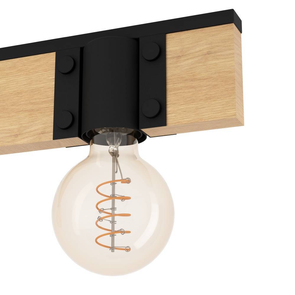 EGLO Deckenleuchte »BAILRIGG Deckenlampe, Stahl und Holz, E27, Flurlampe, Wohnzimmerlampe«, 3 flammig, Leuchtmittel E27 | ohne Leuchtmittel, Holz in Natur und Metall in Schwarz, Deckenspot mit E27 Fassung