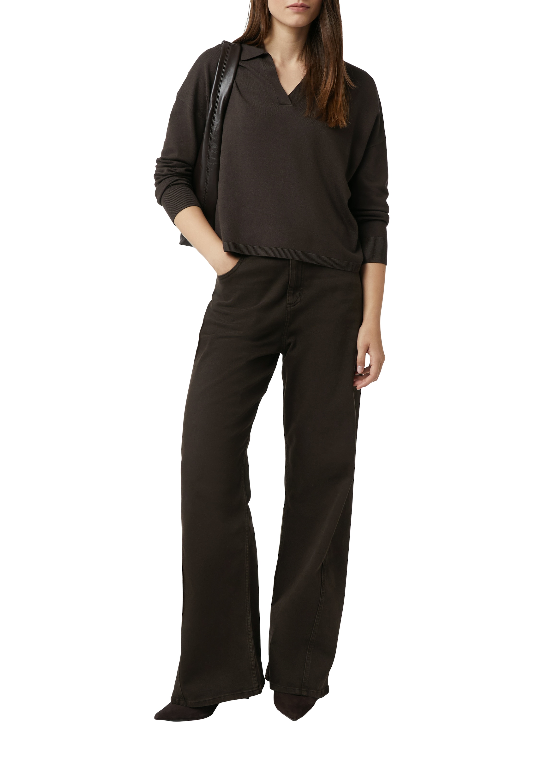 Comma Strickpullover mit V-Ausschnitt und Polo Kragen