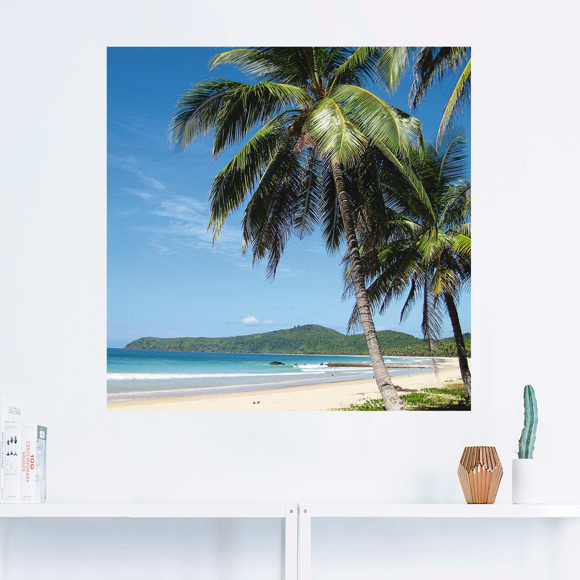 Alubild, auf als versch. kaufen oder Wandaufkleber St.), »Strand mit in Palmen«, Poster Wandbild Raten Strandbilder, (1 Größen Leinwandbild, Artland
