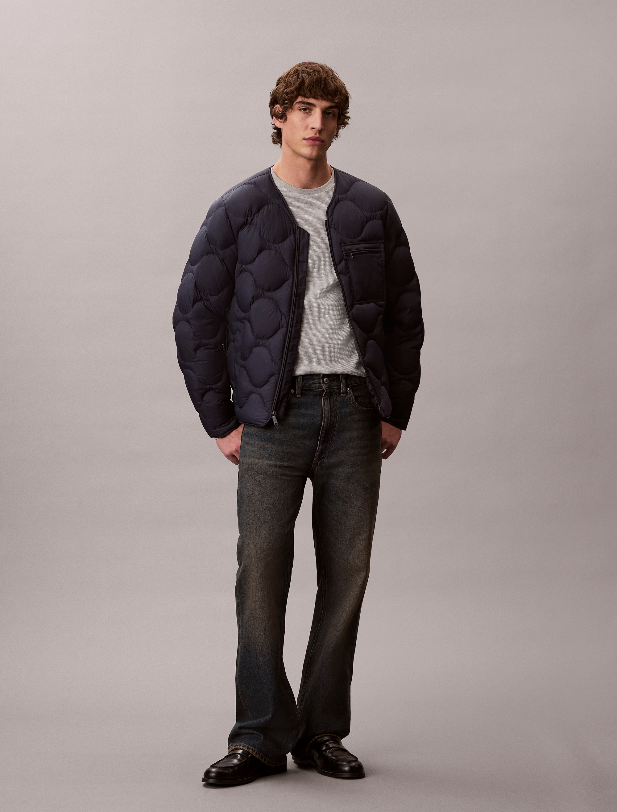 Calvin Klein Jeans Daunenjacke ohne Kapuze Strickkragen, Regular Fit, warm wattiert