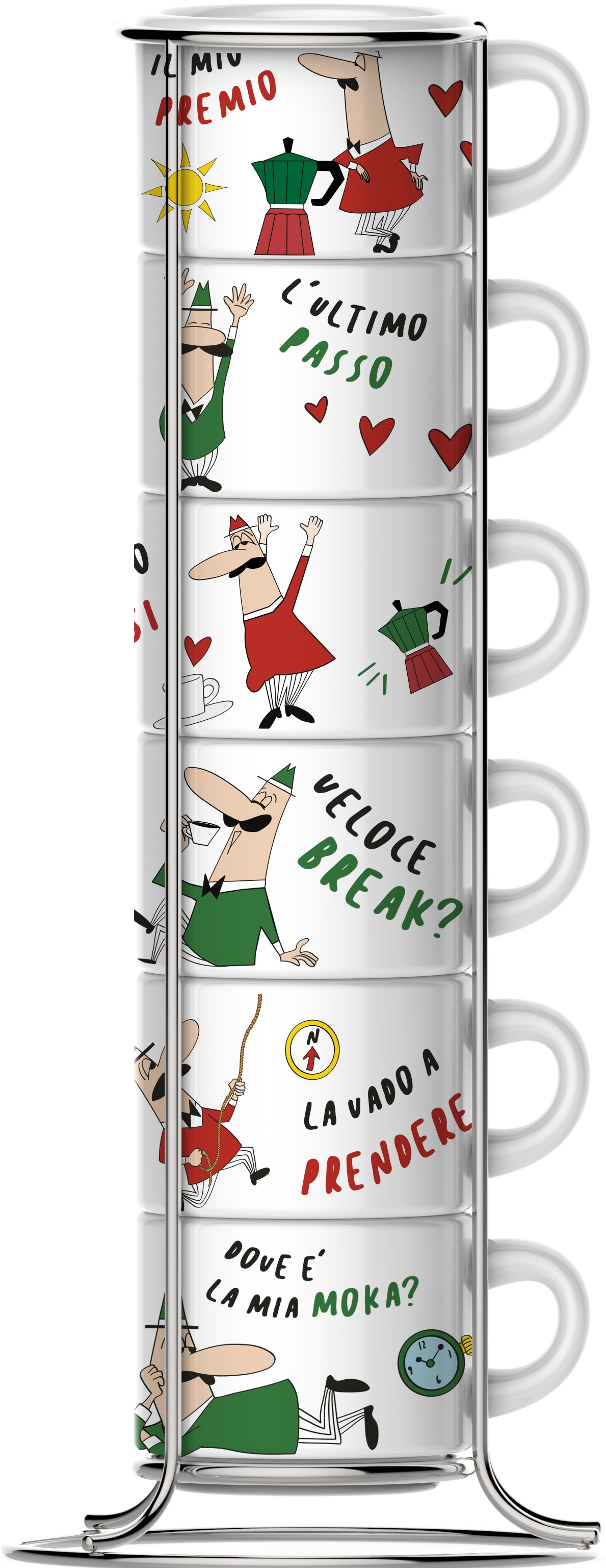 BIALETTI Espressotasse (6 Espressotassen mit Metallgestell)