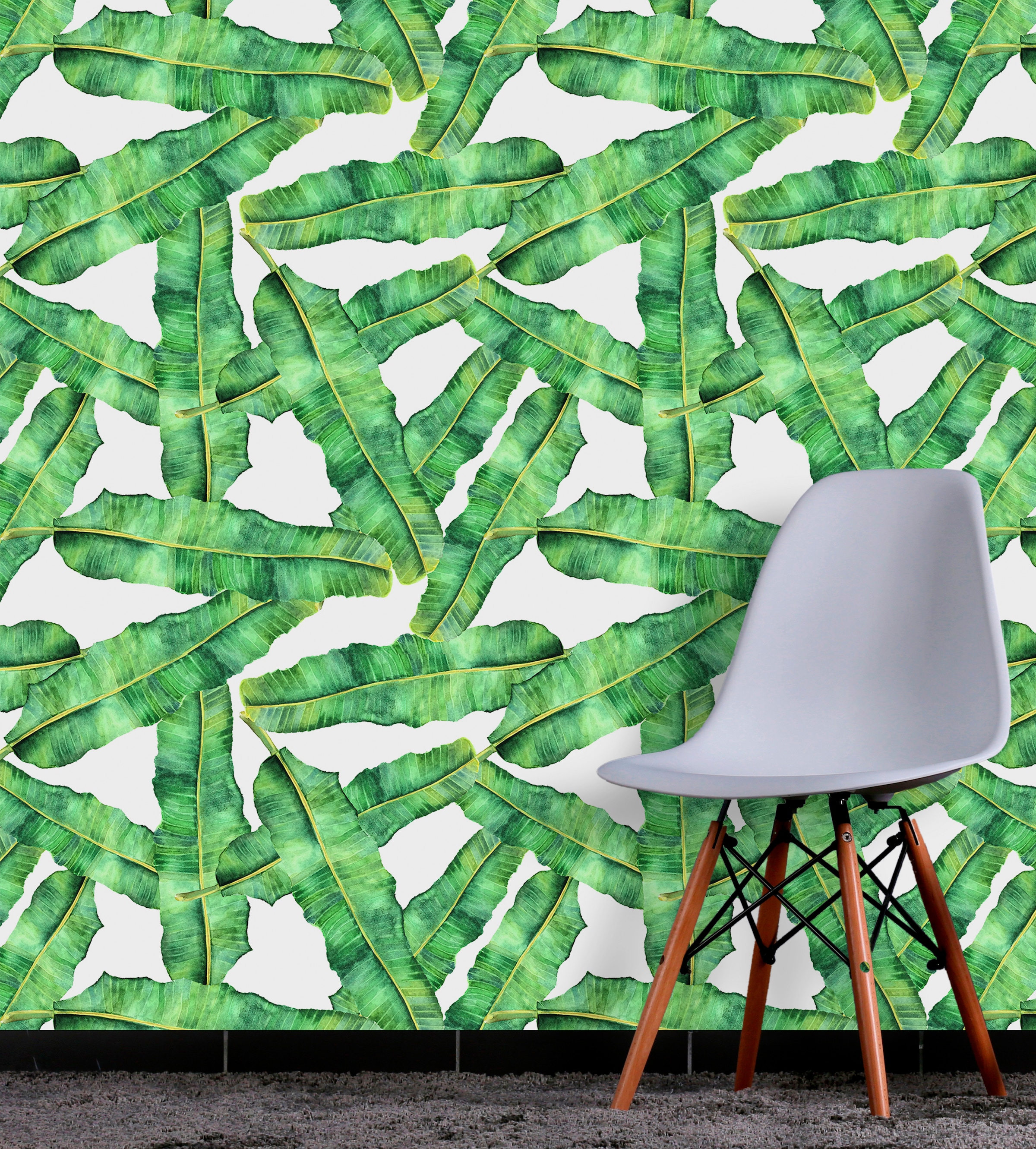 queence Vinyltapete »Tropische Blätter-Grün«, bedruckt-Motiv-botanisch-floral-gemustert-natürlich, 90x250cm, selbstklebend, kinderleichte Anbringung, Sticker