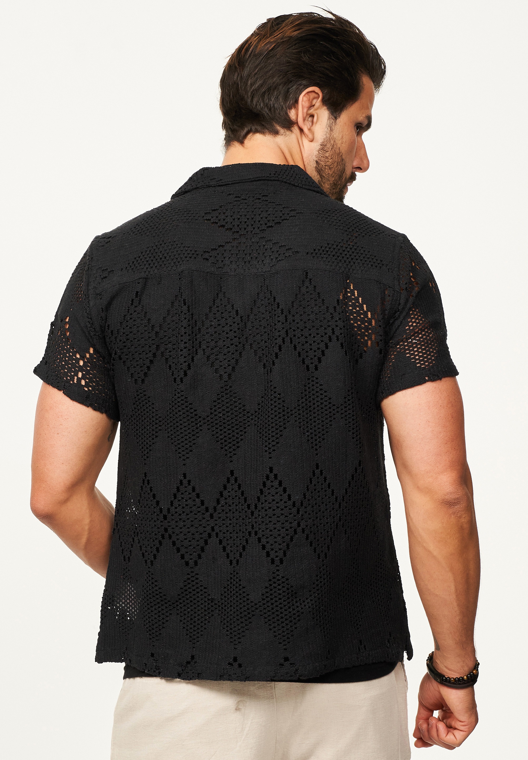 SOULSTAR Kurzarmhemd »Freizeithemd als Kurzam Strick Hemd im Retro-Look - Strick Polo-Hemd Overshirt im Regular-Fit für Herren« Herren Strick Polo-Hemd T-Shirt im Regular-Fit Festival Hemd