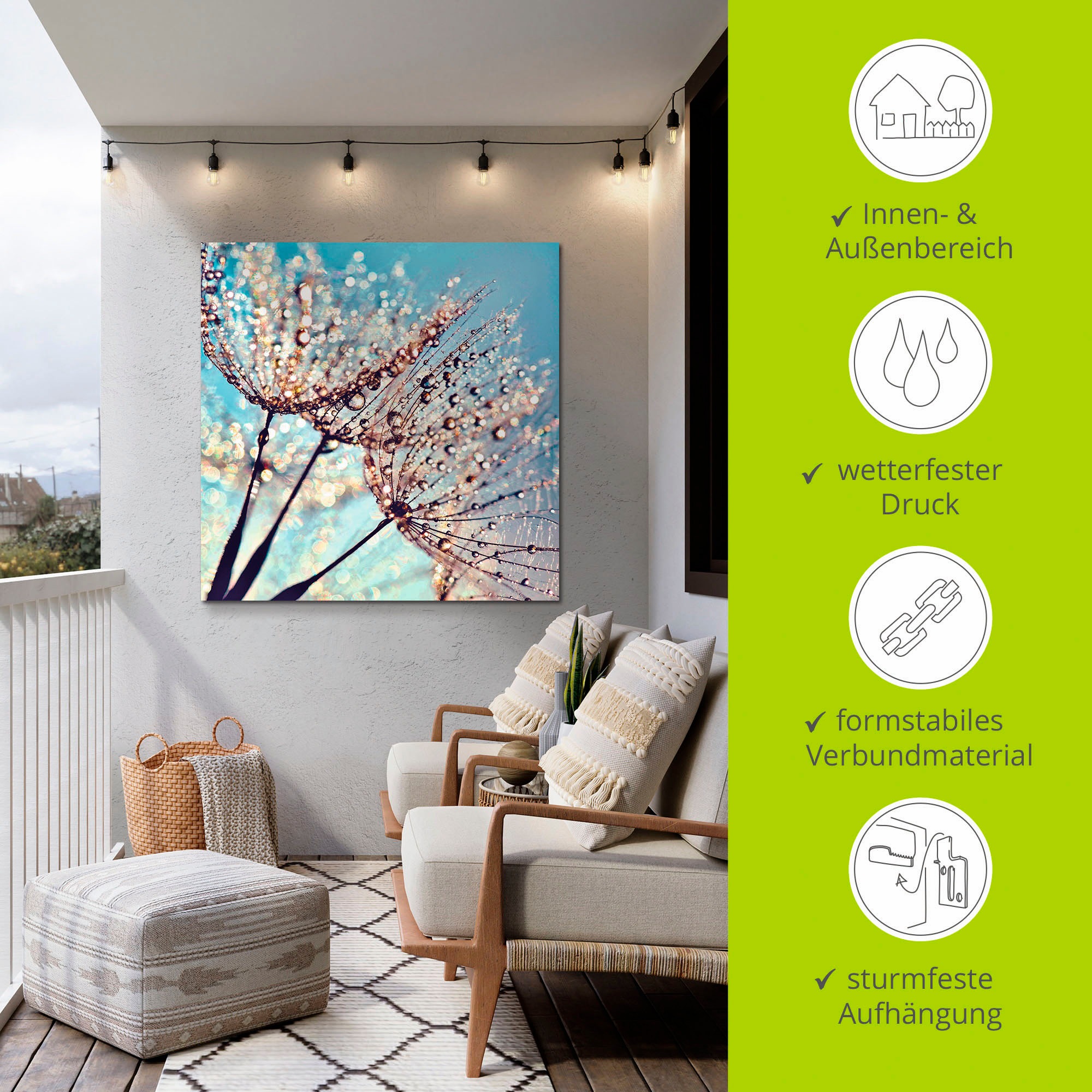Artland Wandbild »Pusteblume Tröpfchenfänger«, Blumen, (1 St.), als Alubild, Outdoorbild, Leinwandbild, Poster in verschied. Größen