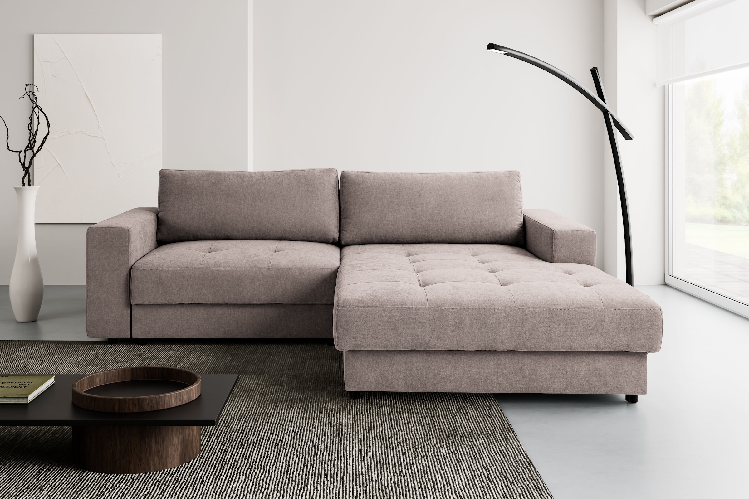 WERK2 Ecksofa »Indiana inkl. Bettfunktion & Bettkasten, bequem, Breite 270cm, L-Form« Moderne, elegante Polsterecke, Komfortpolsterung und losen Kissen.