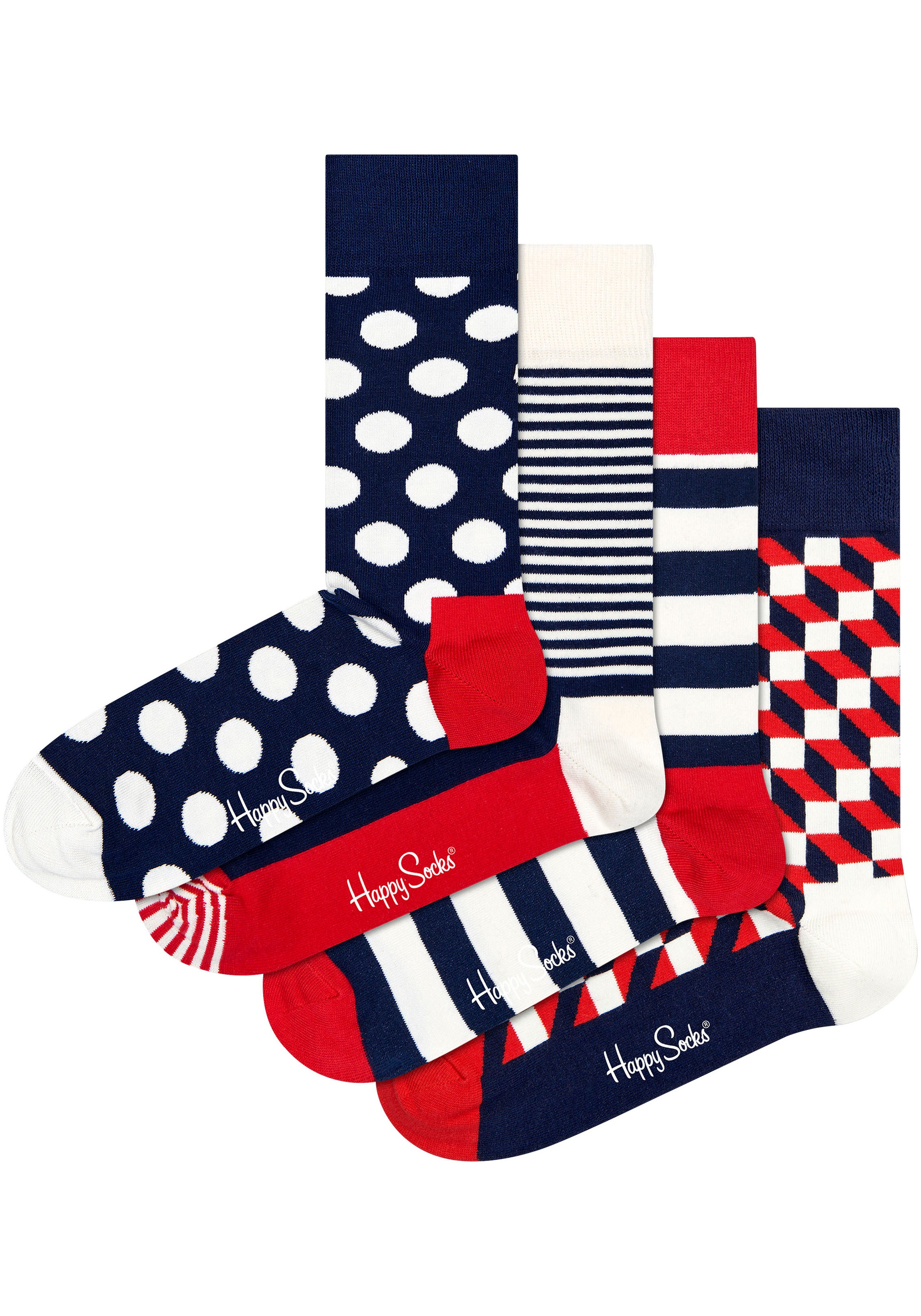 (Packung, Dots Socken Classic Happy Set«, 4 Stripes ♕ Navy Paar), »4-Pack & Socks bei Socks Gift