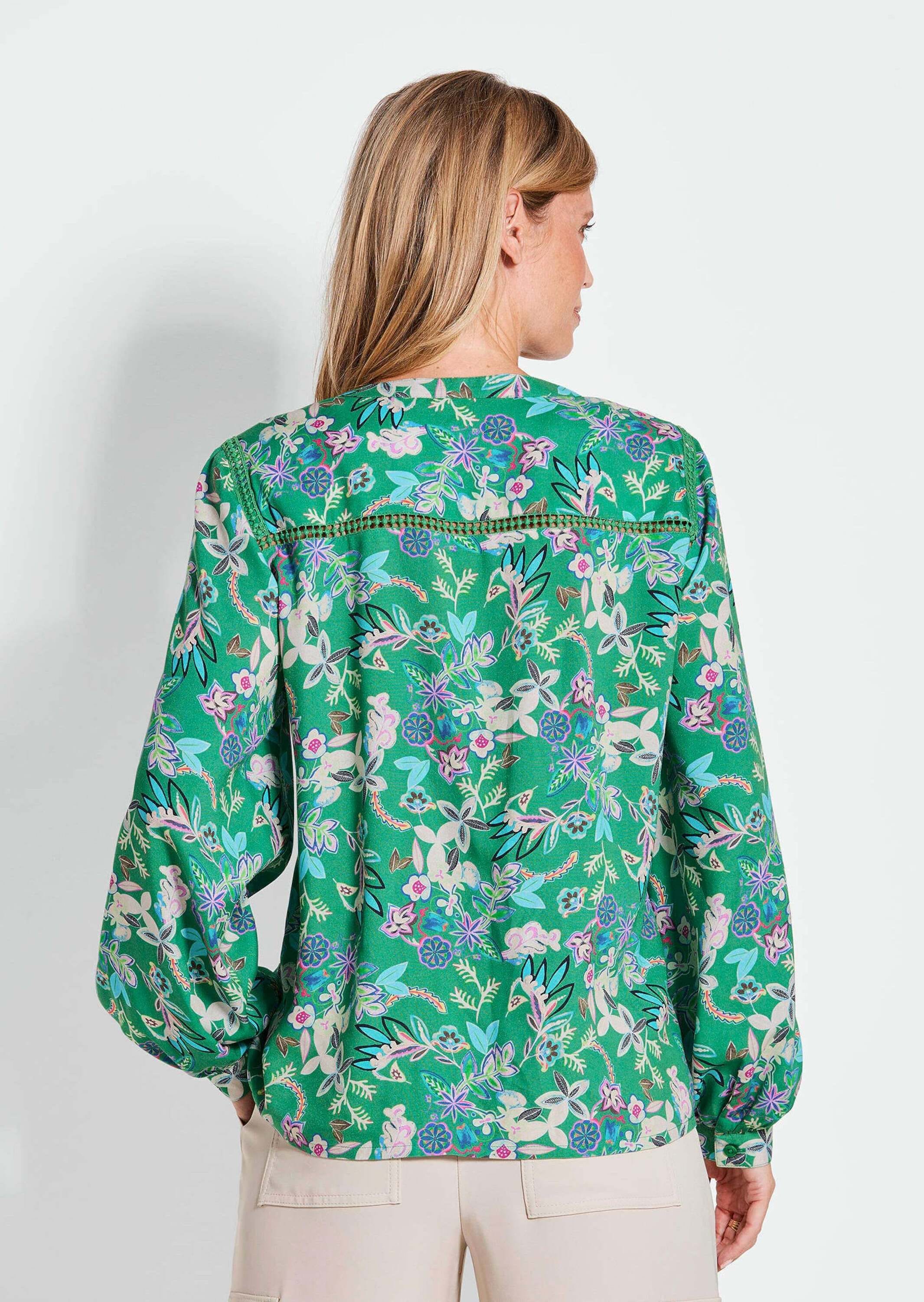 GOLDNER Kurzarmbluse »Kurzgröße Florale Viskosebluse Langarm« Knopfleiste