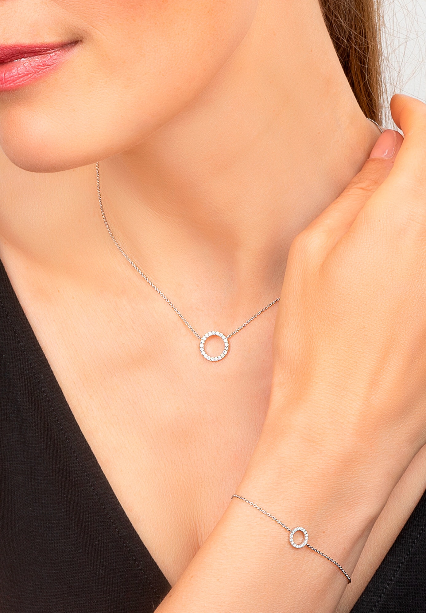 ONE ELEMENT Goldkette »0.08 ct Diamant Brillant Halskette aus 585 Weißgold  45 cm«