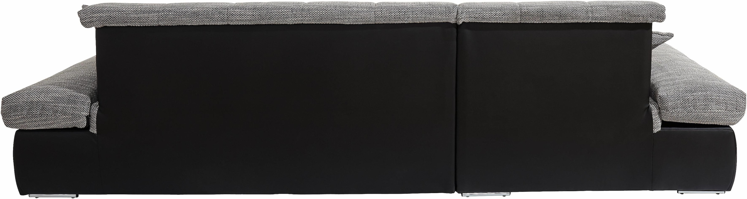 DOMO collection Ecksofa »Moric, L-Form, XXL-Sofa - Breite 300cm«, wahlweise mit Bettfunktion und Armteilverstellung. Schwarz-weiß-grau