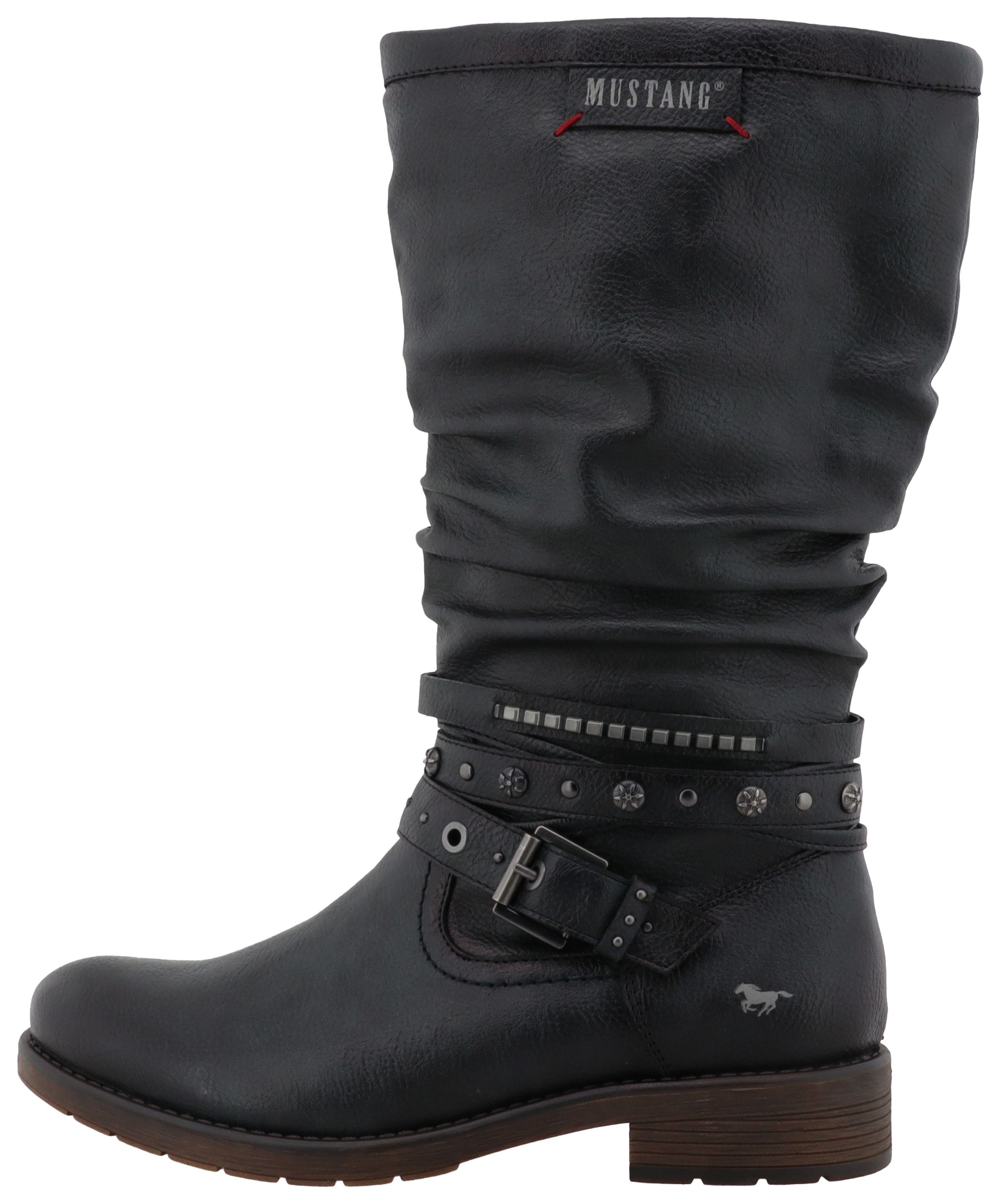 Mustang Shoes Winterstiefel »Elfi«  Stiefel mit Zierriemchen und Blockabsatz