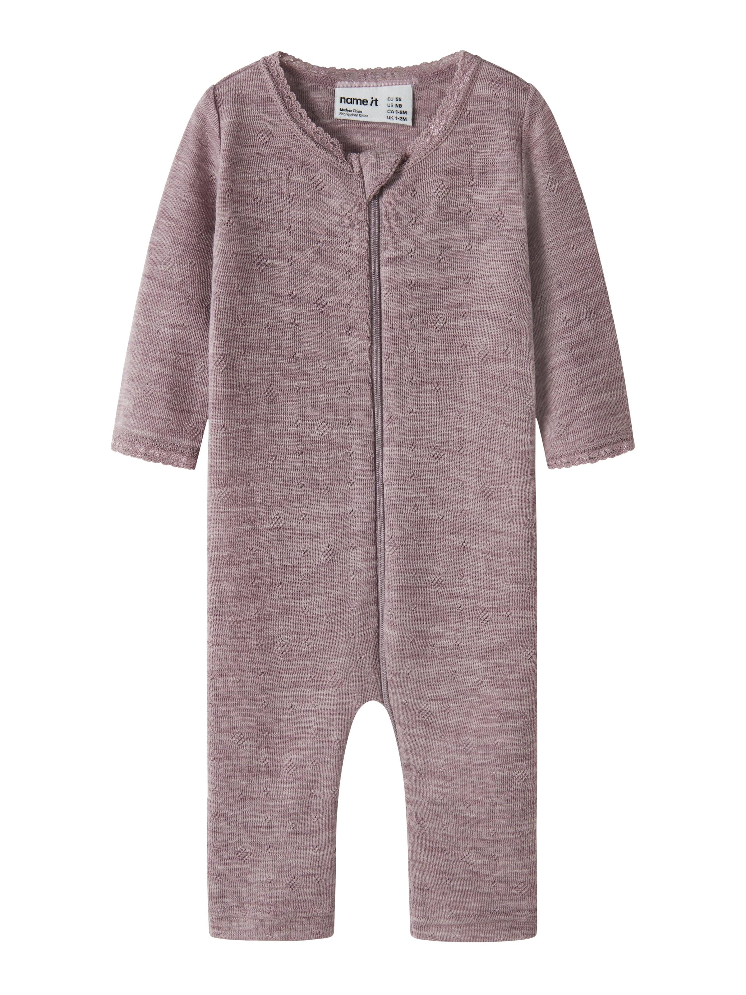 Name It Schlafanzug »NBFWANG WOOL NEEDLE NIGHTSUIT SOLID NOOS« aus Wolle, Regular Fit, mit Reißverschluss und Kinnschutz