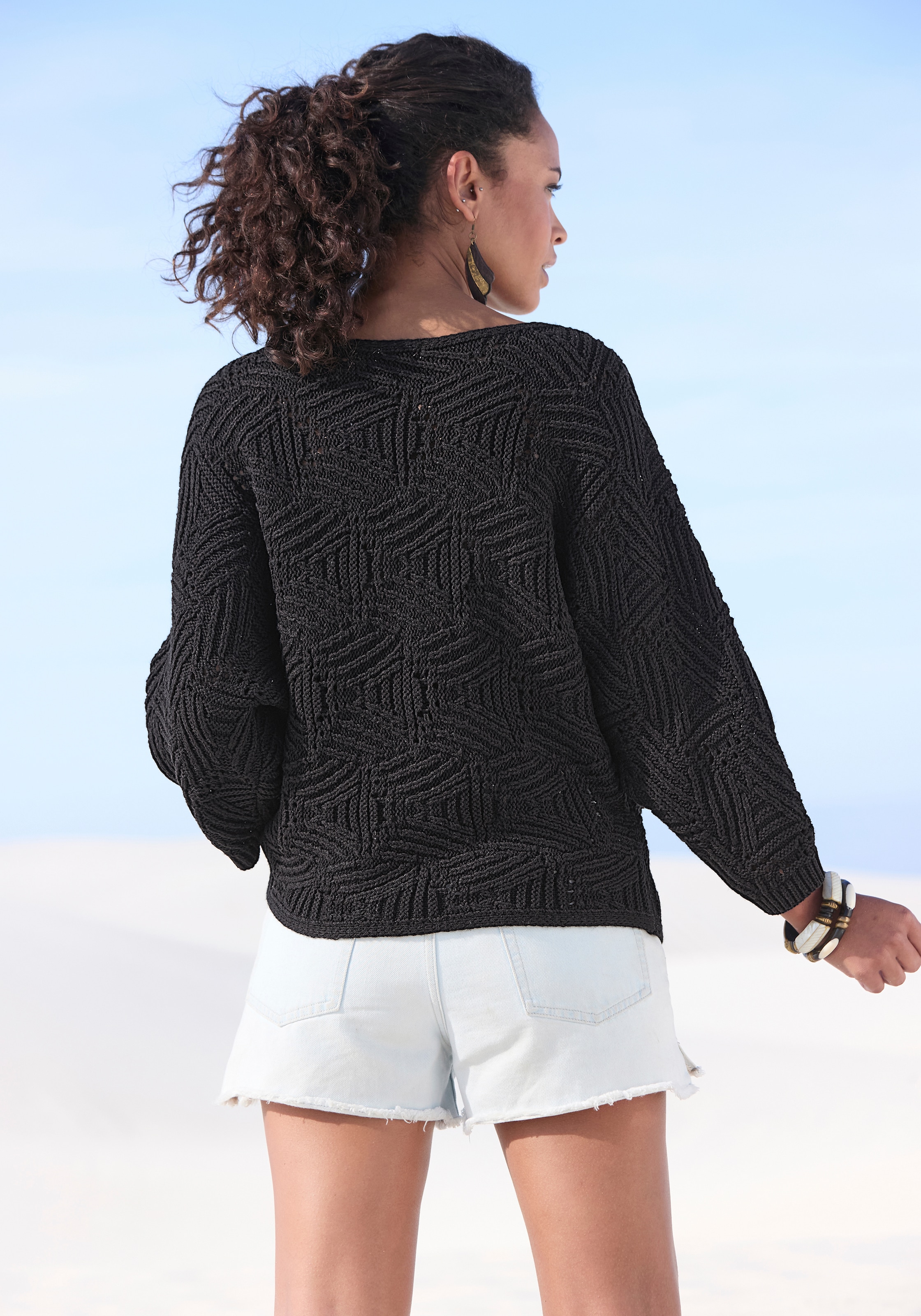 LASCANA Fledermauspullover »mit aufwendigem Strickmuster, Lochstrickmuster« modischer Ajourpullover, Oversize-Pullover, Strickpullover, Frühling