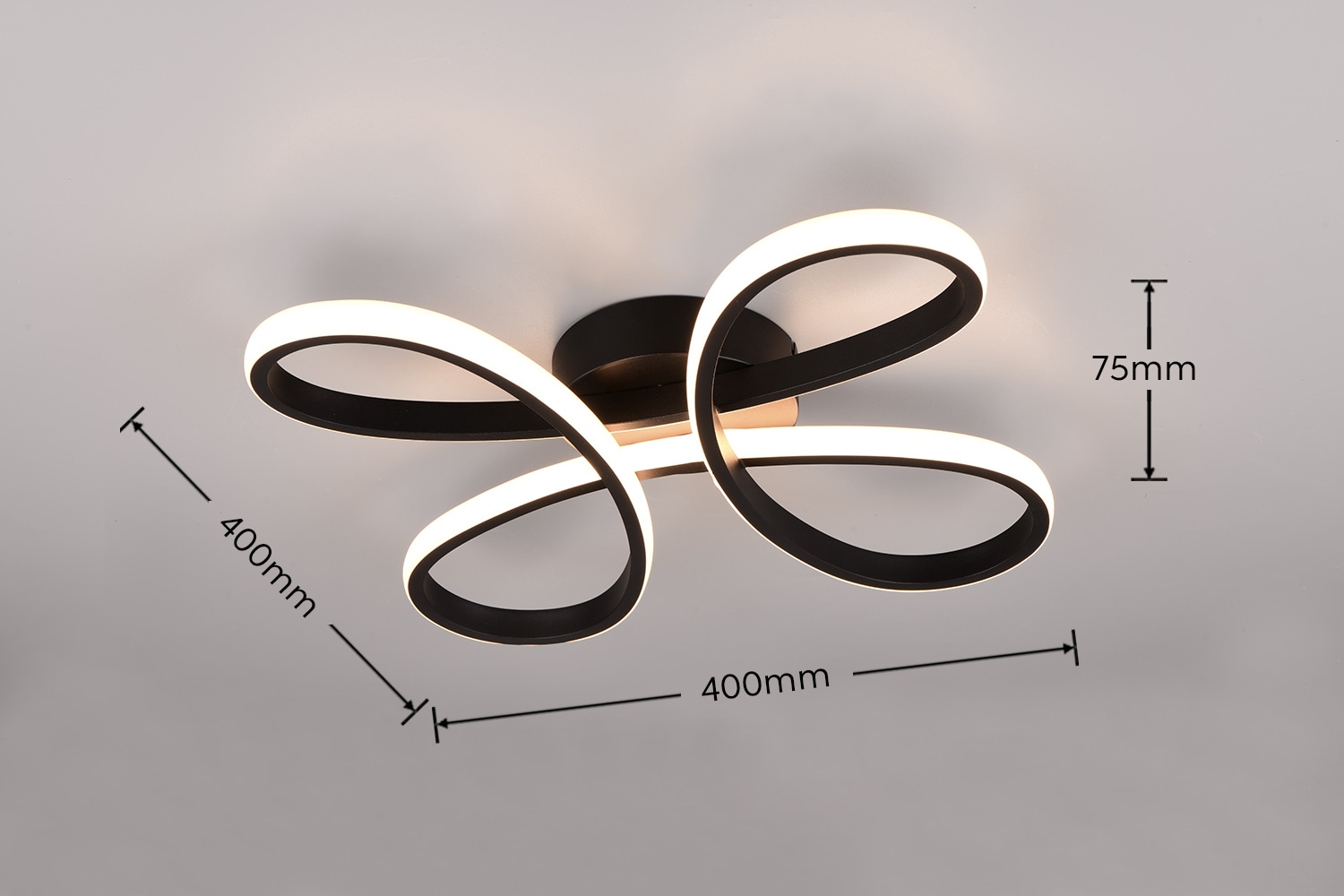 TRIO Leuchten LED Deckenleuchte »FLY, Deckenlampe LED 22W 2600 Lumen warmweiß 3000K 3-Stufen dimmbar« LED-Board 1 Stk. Warmweiß Maße 40x40 cm, LED Band Schleife Deckenlampe Schlafzimmer Wohnzimmer