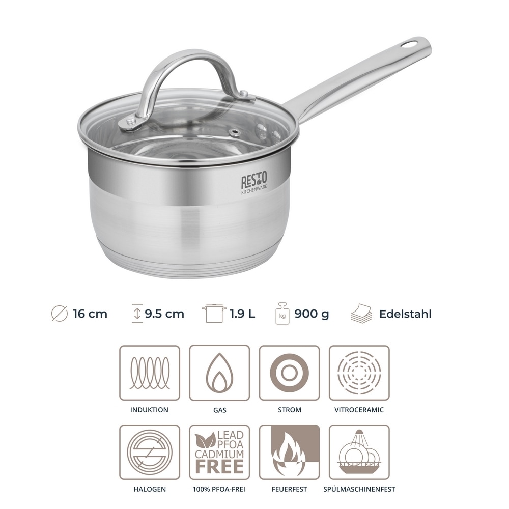 RESTO Kitchenware Kasserolle »Rigel, Soßentopf 1,9 l, energiesparend und spülmaschinenfest« 2 Stk. tlg. Edelstahl 18/10