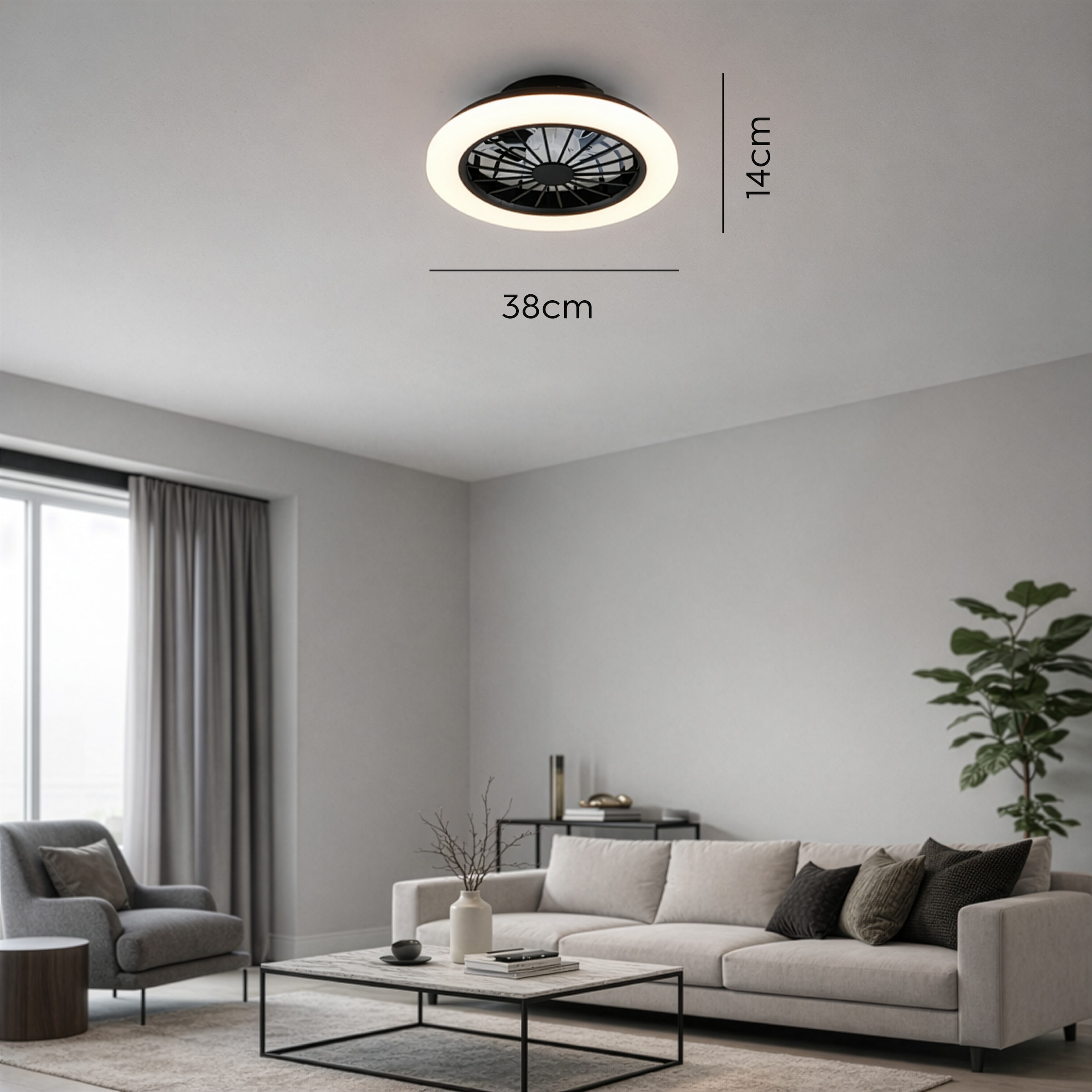 Hanseatic LED Deckenleuchte »DLVO69222RS, Deckenventilator mit Licht Ø 38cm, inkl Fernbedienung« LED-Board 1 Stk. Farbwechsler | warmweiß - kaltweiß Ventilator mit 5 Stufen, Vor- & Rücklauf, LED mit CCT Timer Nachtlicht