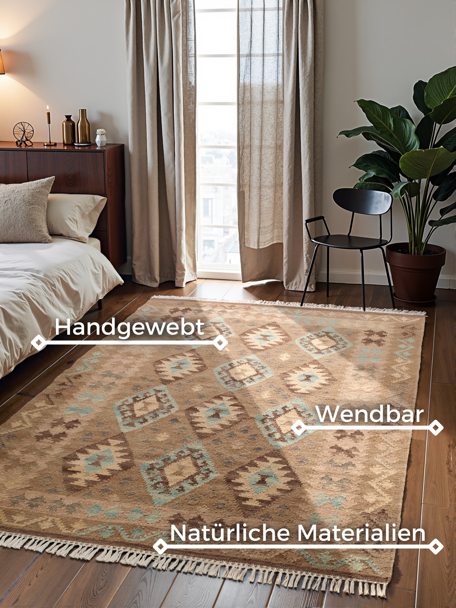 HANSE Home Teppich »Kelim Dune«, rechteckig, 3 mm Höhe, Wolle, Baumwolle, Natur, Handgewebt, orientalisch, Boho, traditionell