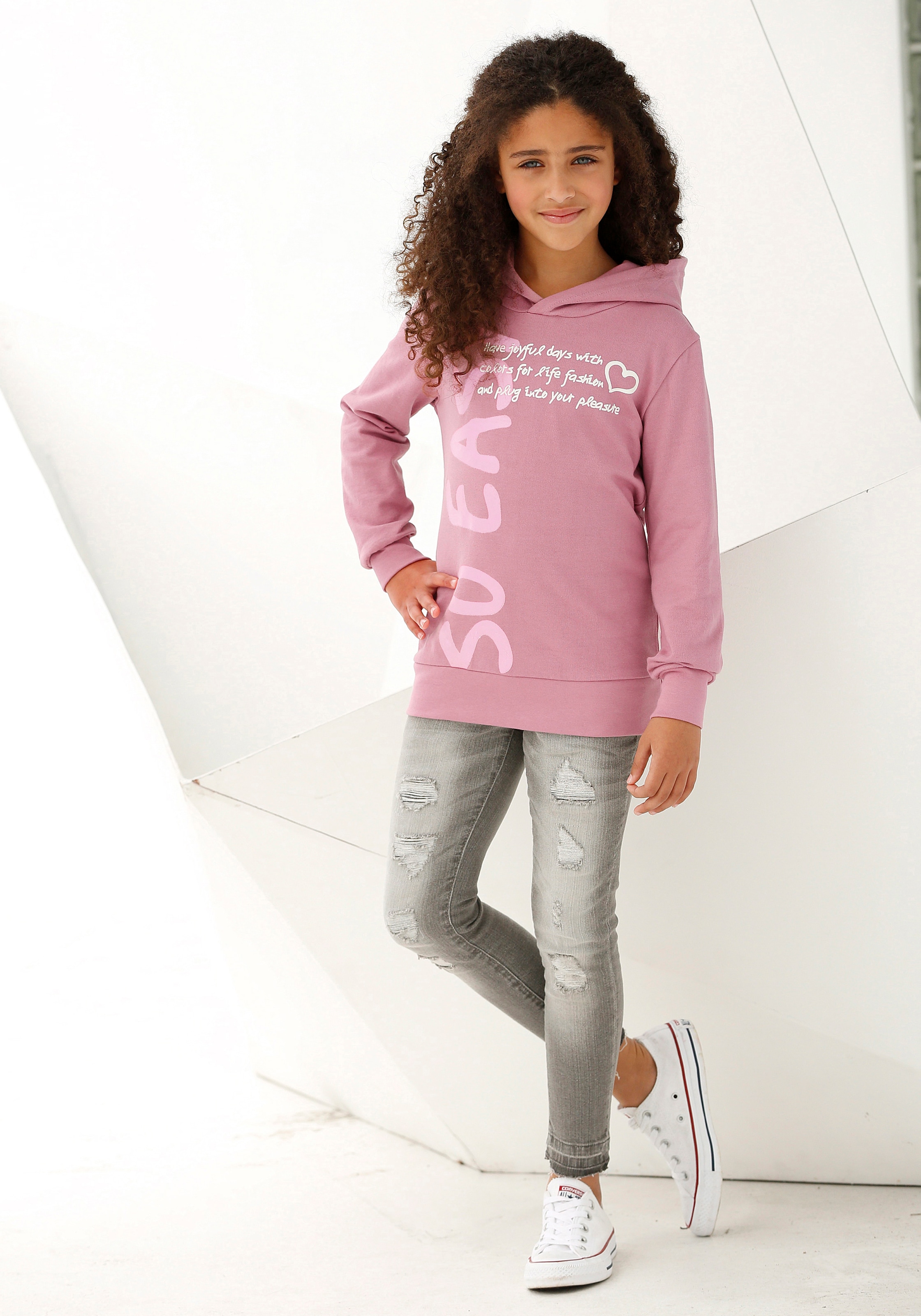 KIDSWORLD Kapuzenshirt »SO EASY - Print«, in längerer Form