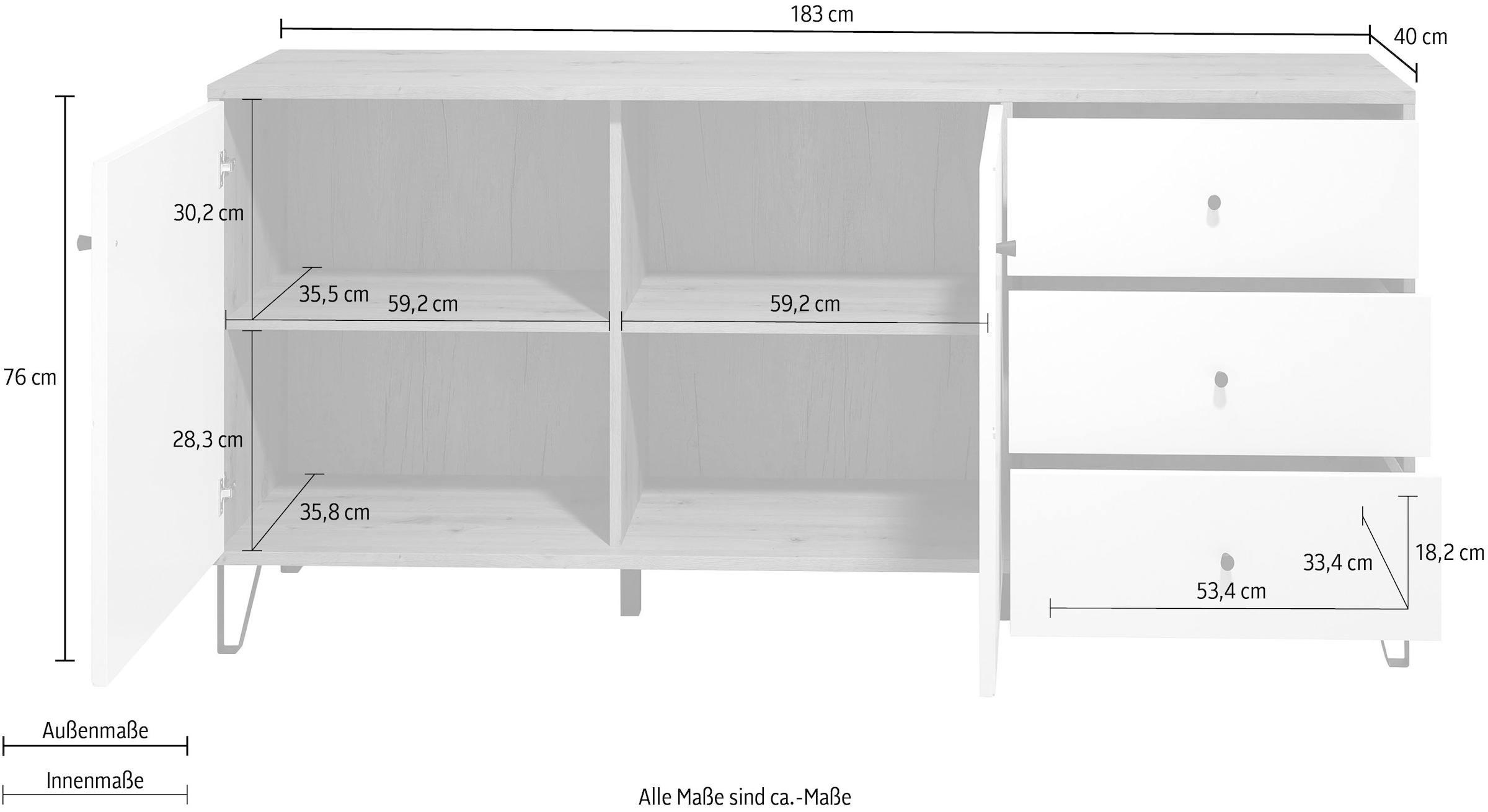 Places of Style Sideboard »Tarragona«, Kommode, Fräsungen in Rautenoptik, Breite 183 cm