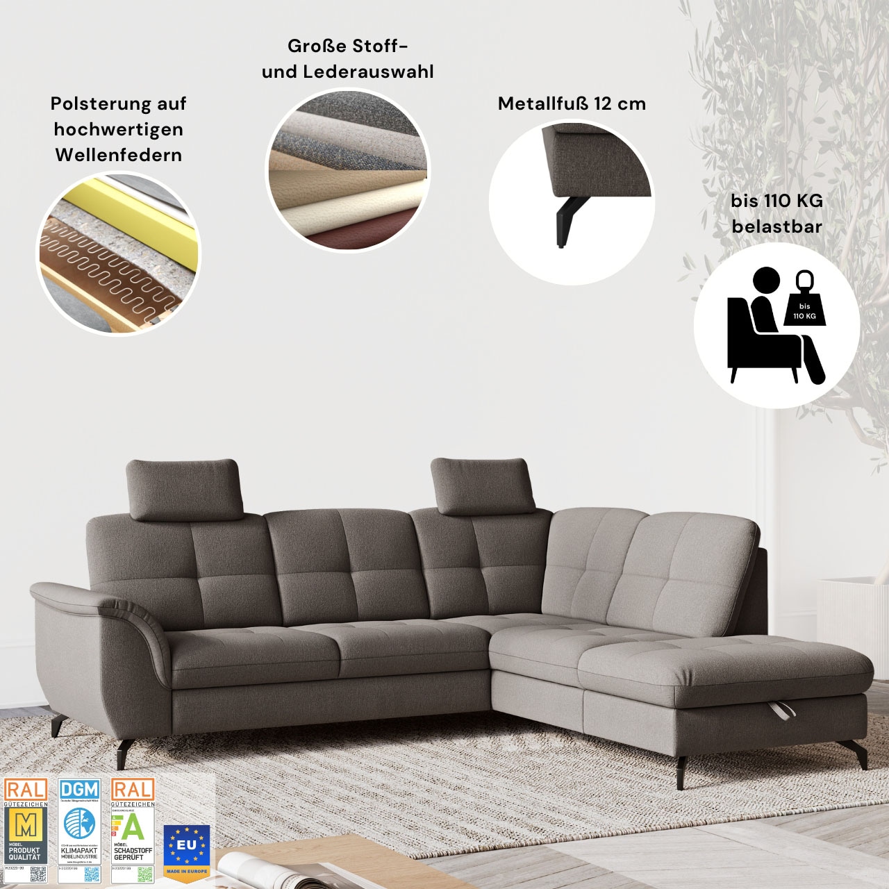 sit&more Wohnlandschaft »Zora U-Form«, wahlweise mit Bettfunktion und Bettkasten