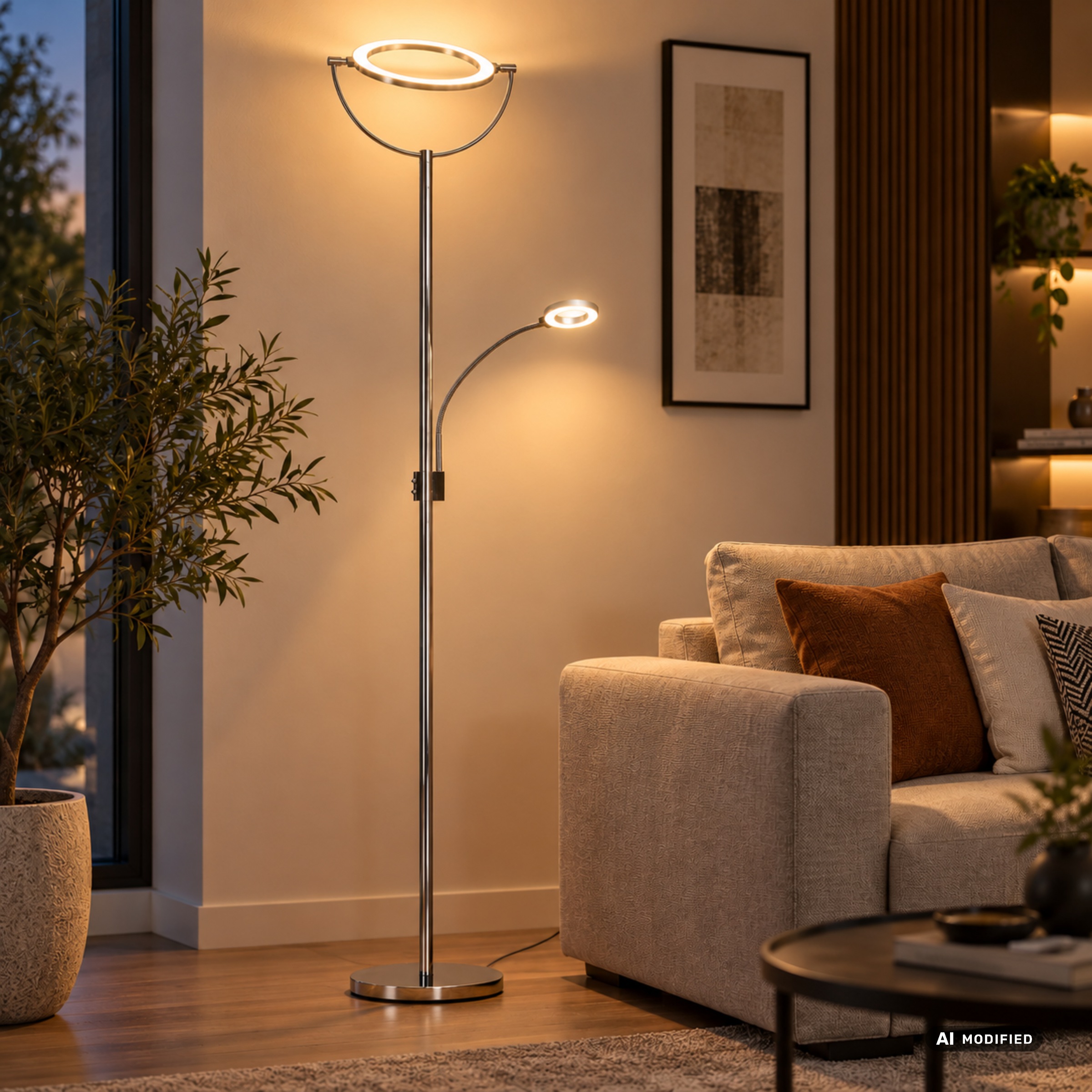 Brilliant Deckenfluter »Demian« LED-Modul 1 Stk. Warmweiß einstellbar, 2x Drehdimmer , 1,9 m Höhe, 24 W, 2500 lm