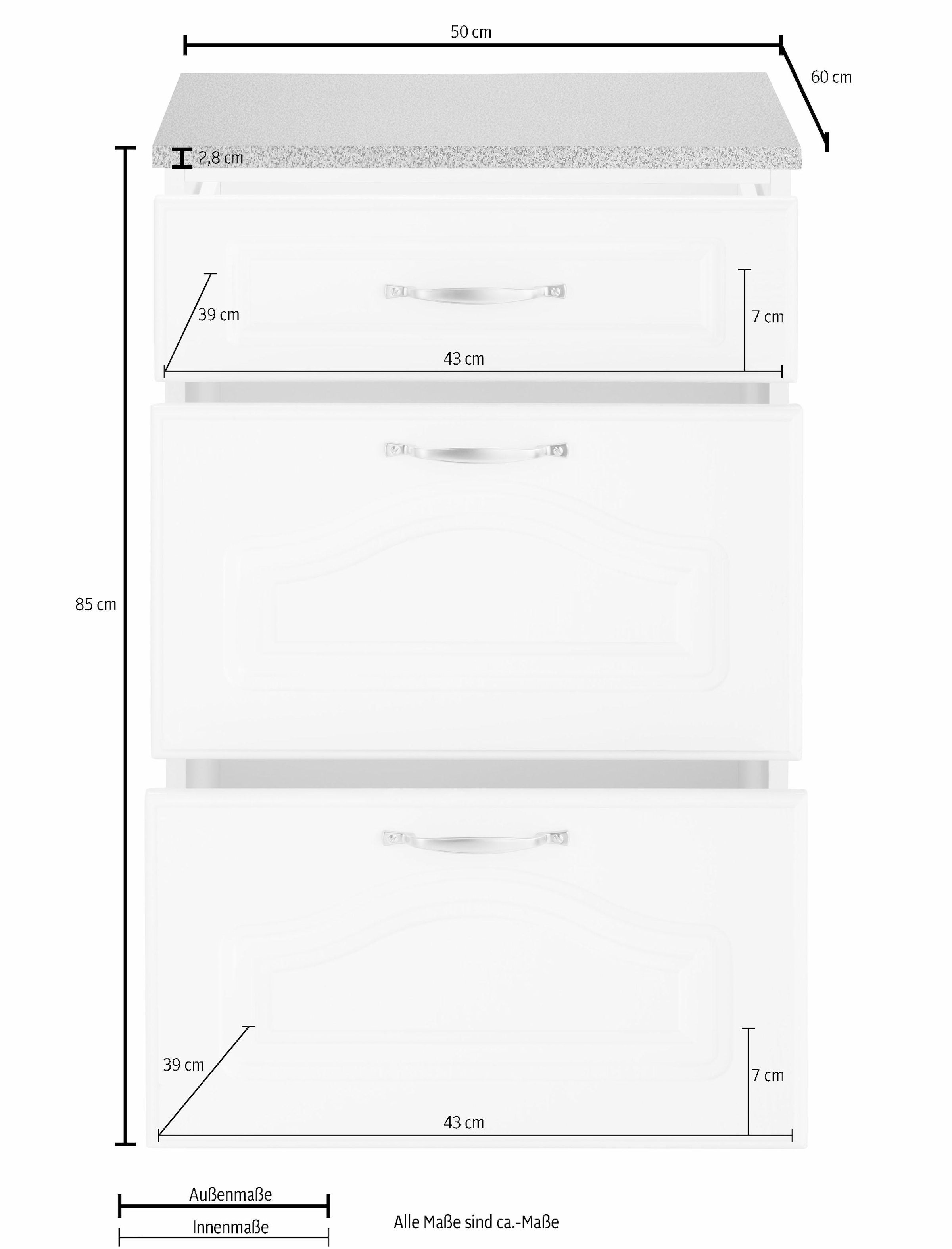wiho Küchen Unterschrank »Linz« 50 cm breit, mit 2 großen Auszügen, in Landhaus-Optik