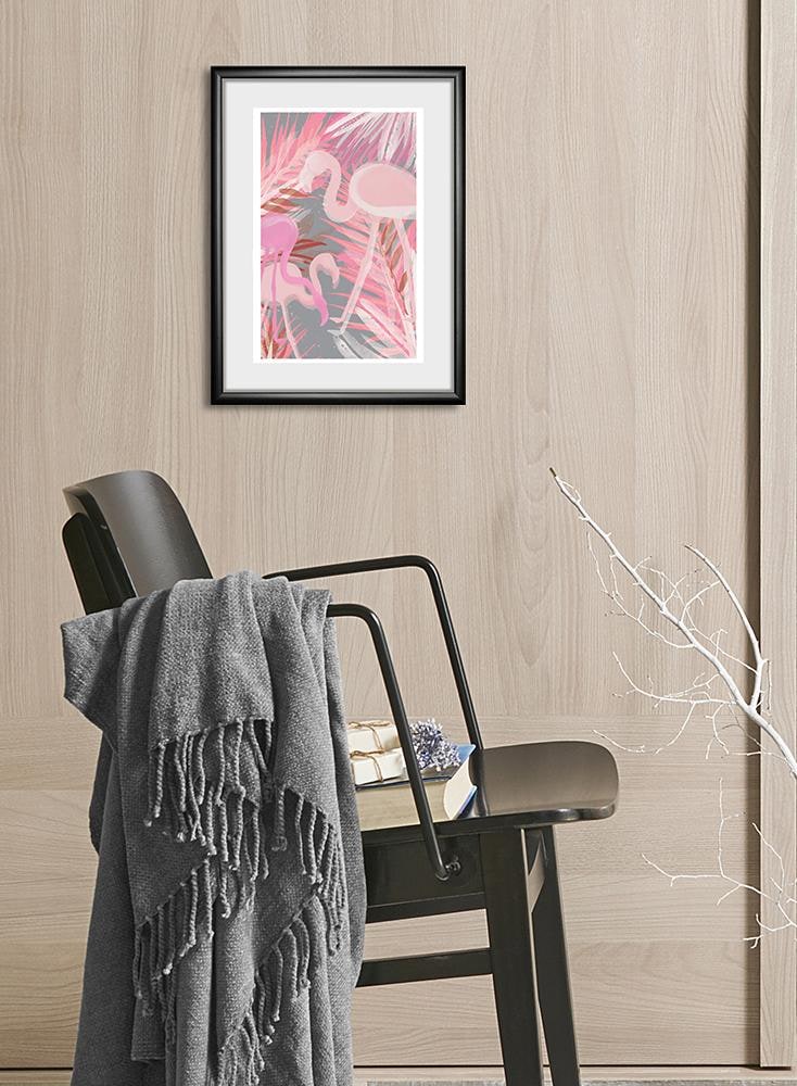 queence Bild »Flamingo«, Vögel-Vogelbilder-Flamingos-Pflanzen-Pflanzenbilder, HD Premium Poster-Druck inkl. Holzrahmen