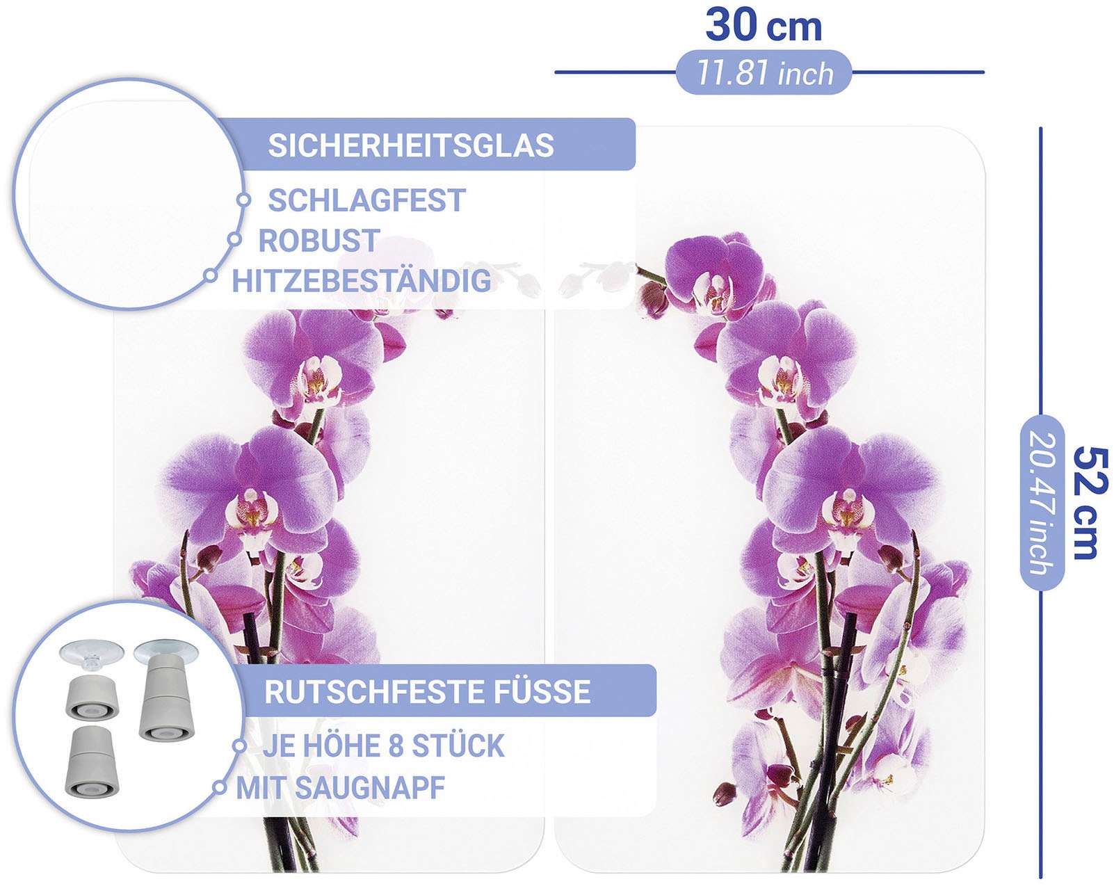 WENKO Herd-Abdeckplatte »Universal Modell Orchideenblüte«, (Set, 2 tlg.), Herdabdeckung für alle Herdarten, kratzfest, mit rutschfesten Füßen
