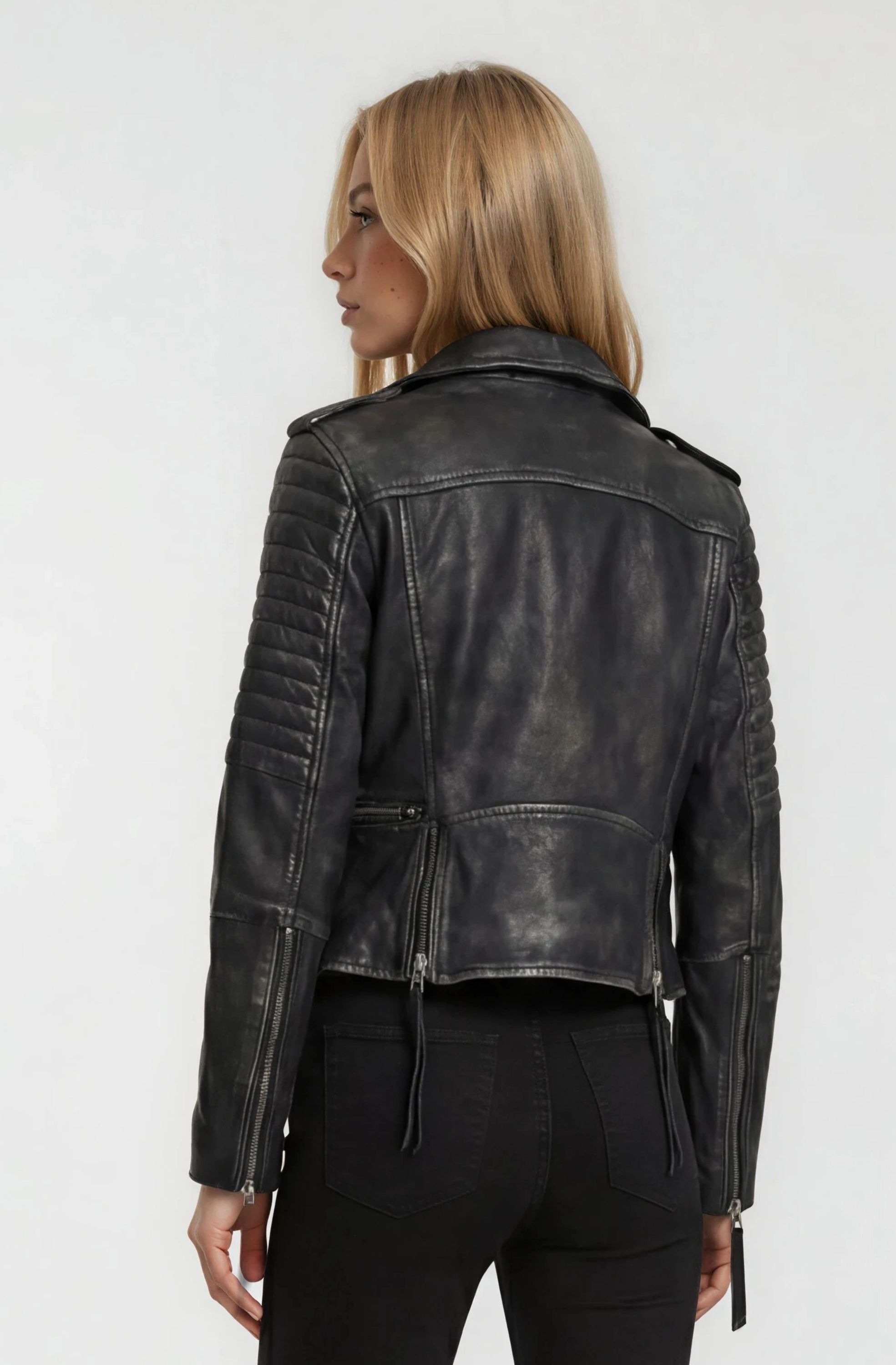 trueprodigy Lederjacke »Avril mit Waschung und Reißverschluss Details« ohne Kapuze