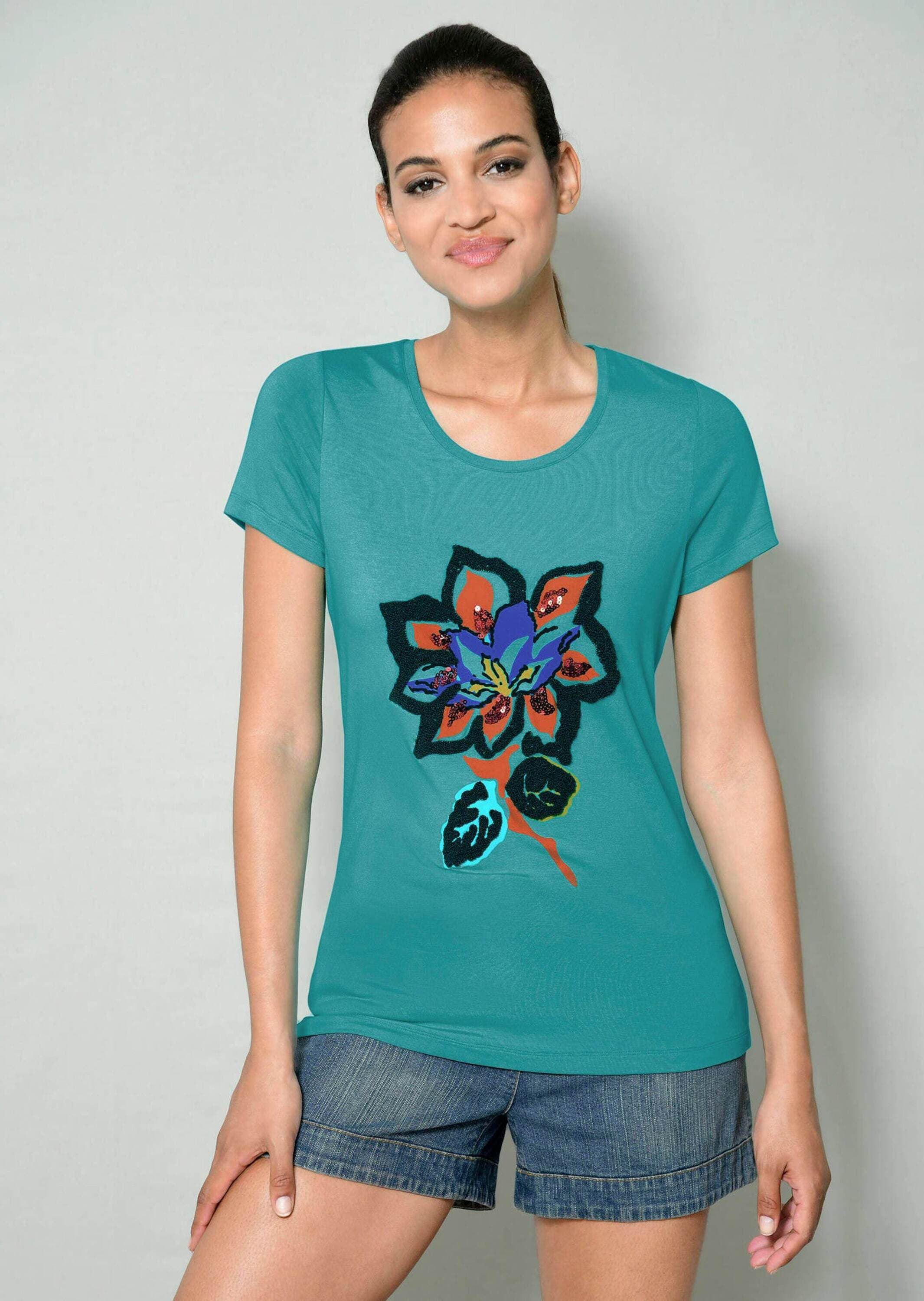 Alba Moda Kurzarmshirt »Shirt Shirt mit Blumenapplikation«