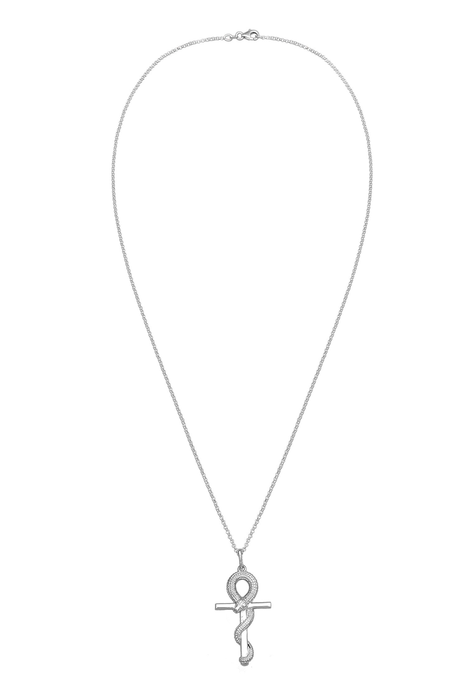 Kuzzoi Lange Kette »Halskette Herren Kreuz Schlange 925 Silber«