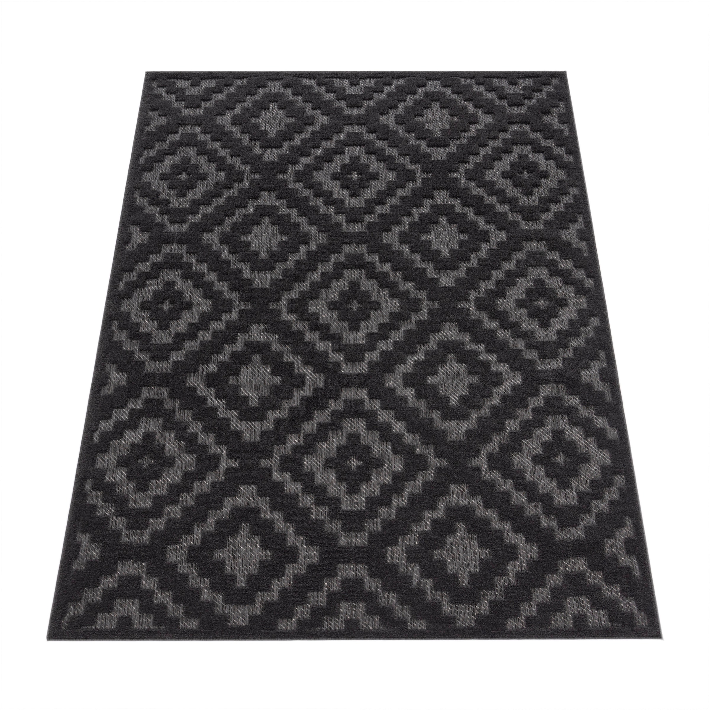 Paco Home Teppich »Livorno 672« rechteckig 14 mm Höhe Uni-Farben, Scandi, Rauten Muster, Hoch-Tief Effekt, Outdoor geeignet