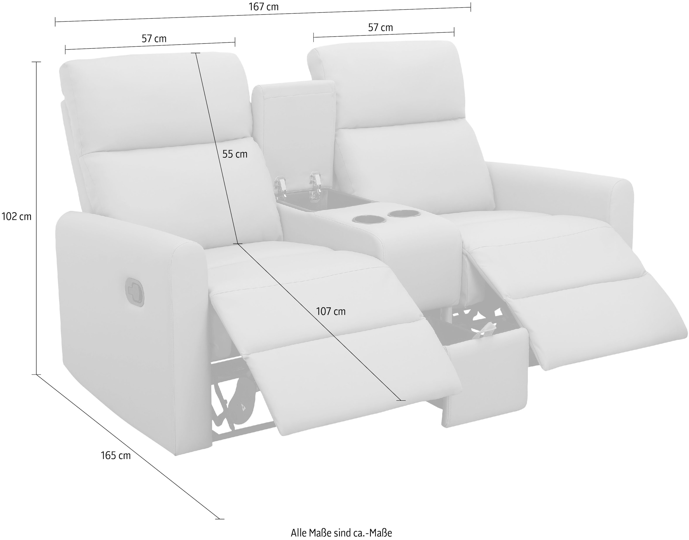 Home affaire 2-Sitzer »Daoulas, 2er-Kinosofa, TV-Sessel, Multimedia-Sofa«, Kinosofa mit Relaxfunktion, Getränkehalter und Stauraum