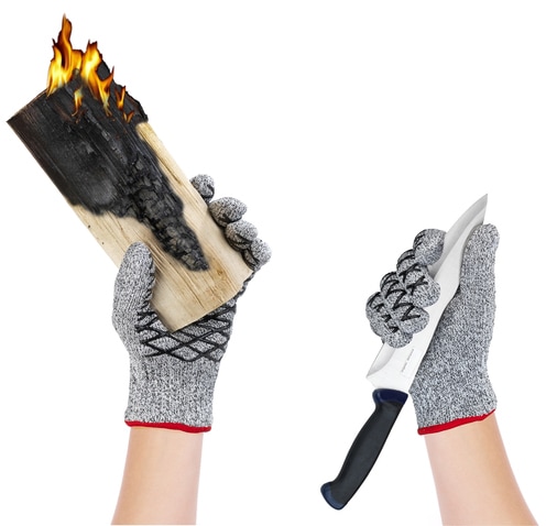 Maximex Grillhandschuhe »2in1«, (Set, 2 tlg.), Schnittschutzhandschuhe für Damen, hitzebeständige Küchenhandschuhe