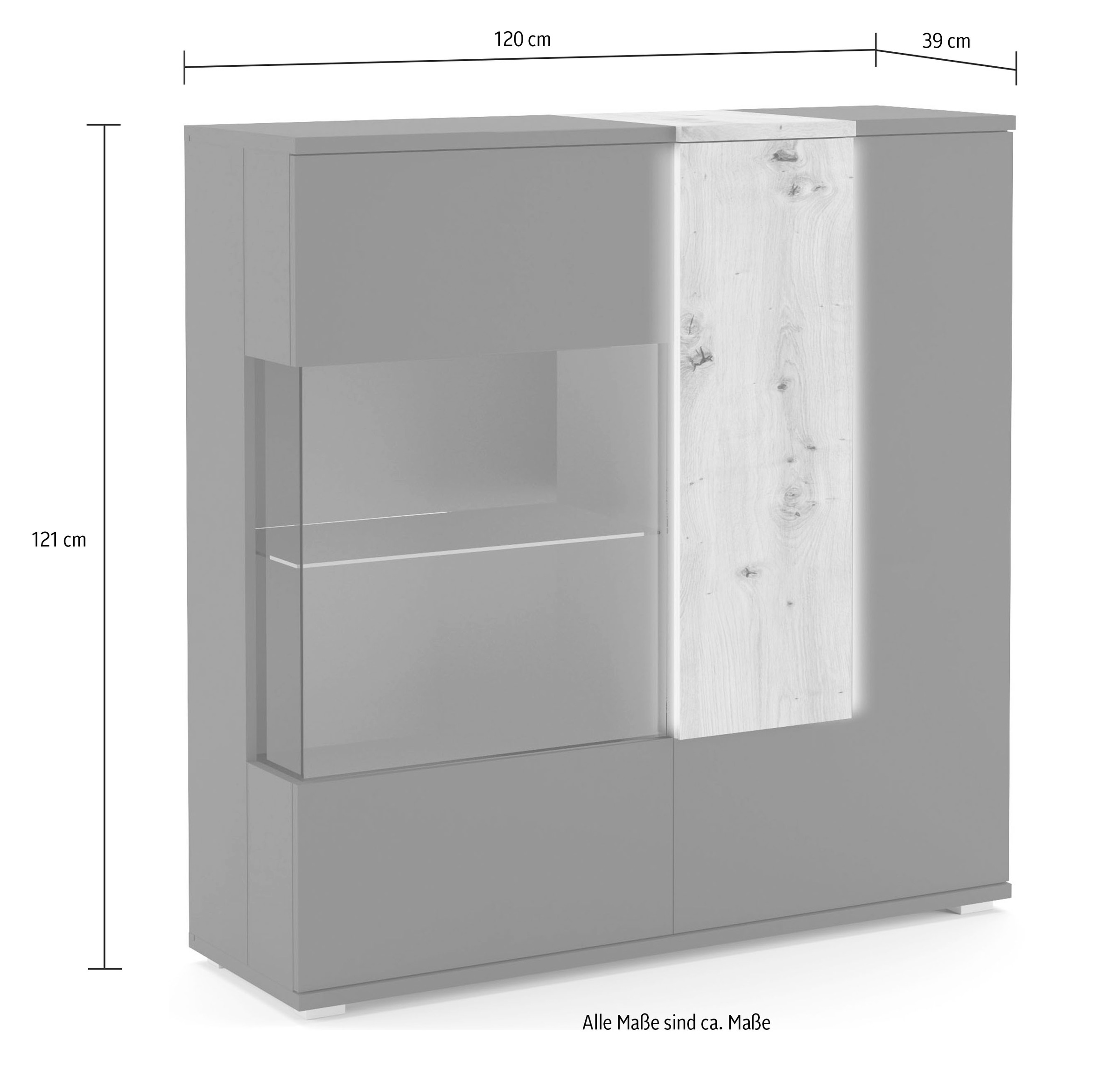 COTTA Highboard »Montana«, Vitrine, Breite 120 cm, inkl. LED-Beleuchtung und Push-To-Open