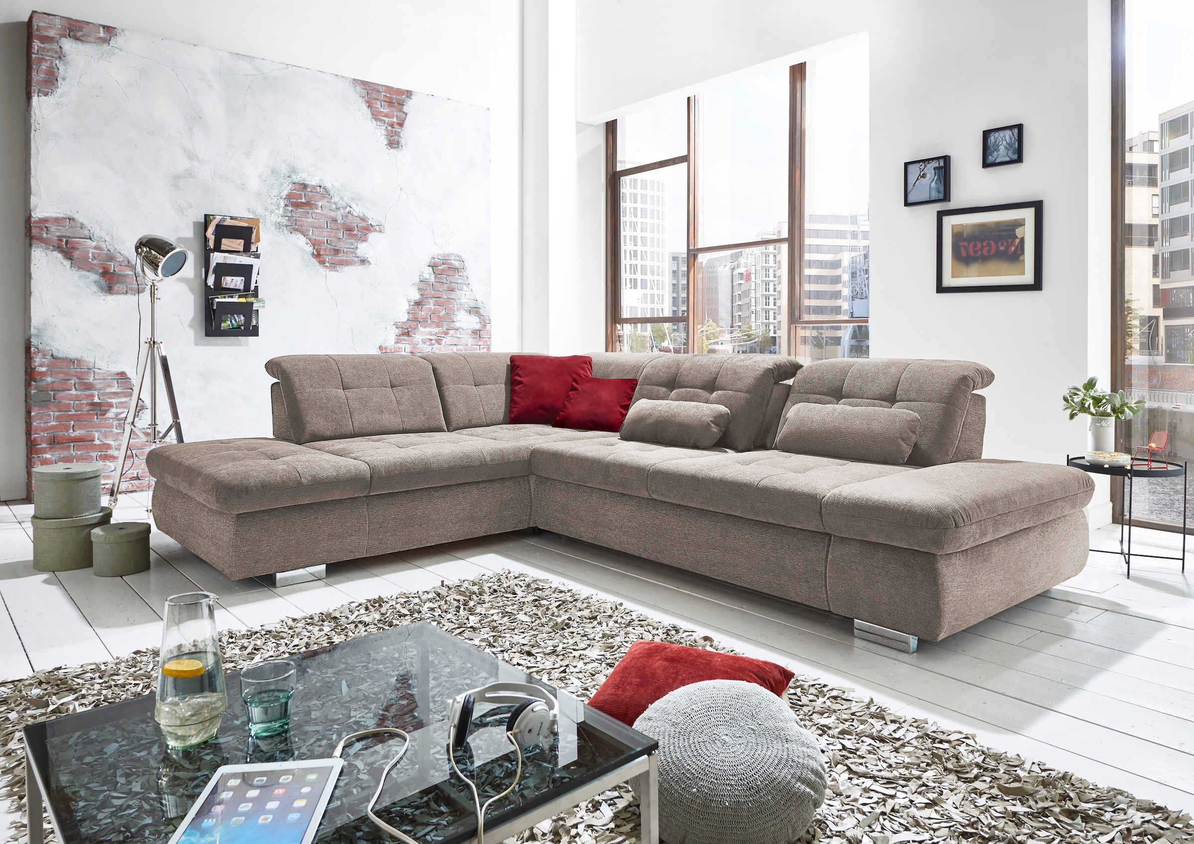 Die PlanBar Ecksofa »MP-IN17004 L-Form, Breite 323 cm, mit Federkern-Polsterung« inkl. Sitztiefenverstellung, wahlweise weitere Funktionen