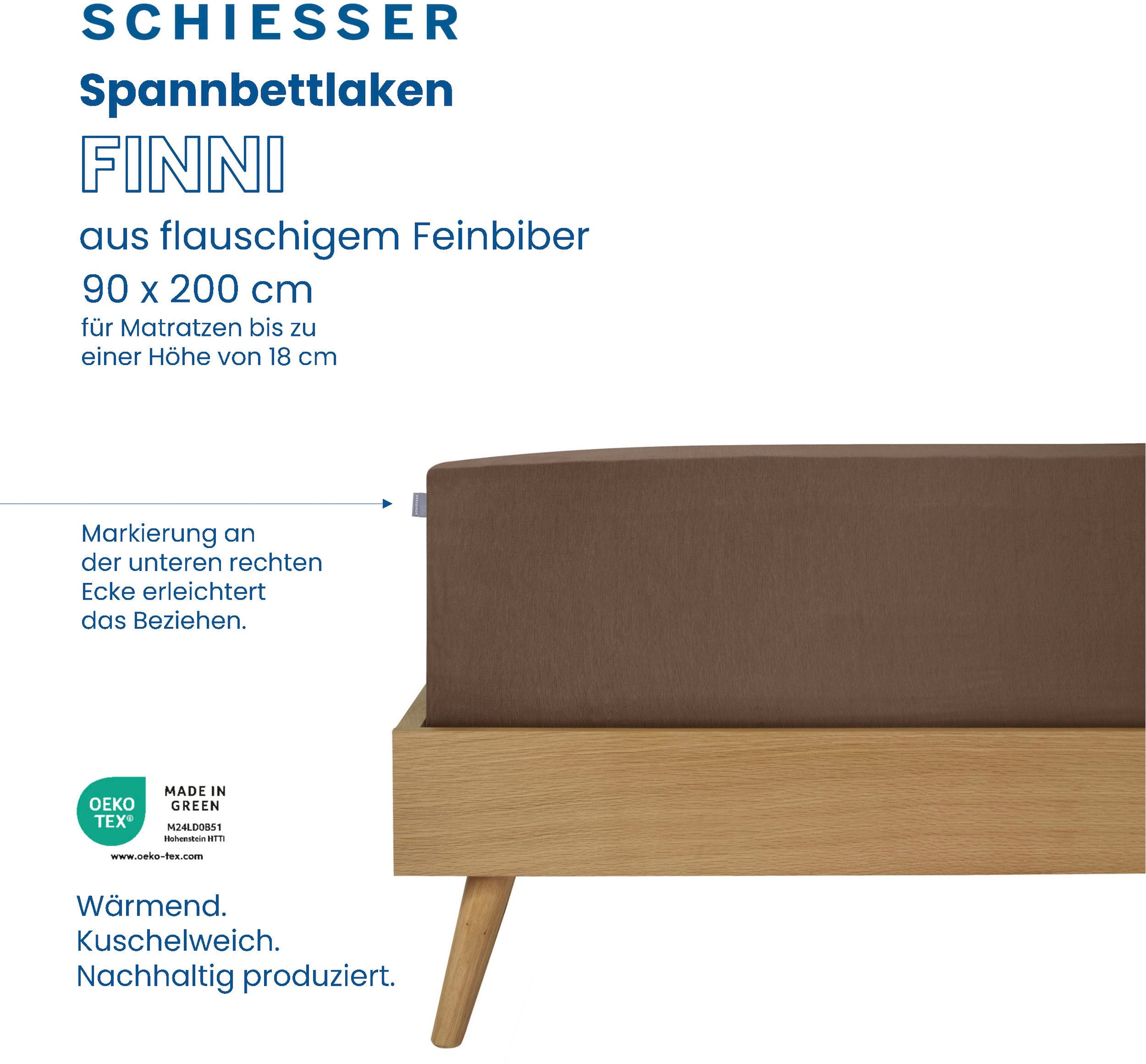 Schiesser Spannbettlaken »Finni aus wärmender Baumwolle«, für Matratzen bis zu 18 cm Höhe, Made in Green