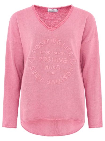 Zwillingsherz Sweatshirt »"Positive Mind"«, ausgefranster V-Ausschnitt, Used Look, Langarm, Schriftzug