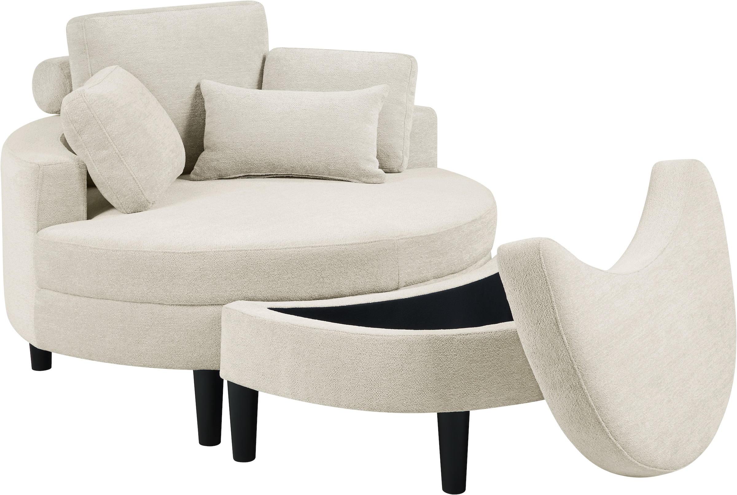 ATLANTIC home collection Loveseat »Ravi, B: 114 cm«, XXL- Sessel, mit Stauraumhocker, Rückenstütze & 4 Zierkissen