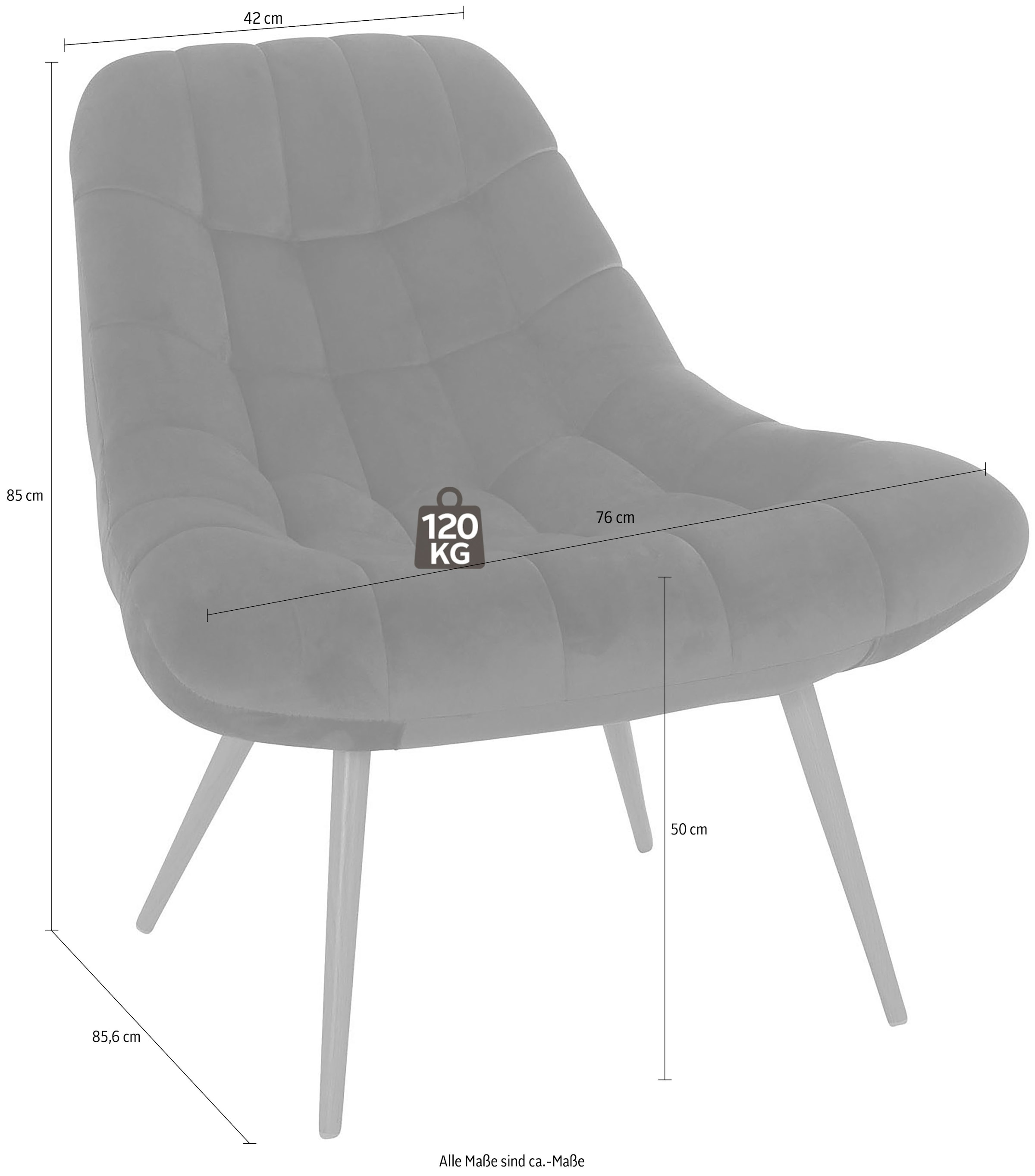 SalesFever Relaxsessel »Toulon - Komfortabler Loungesessel« mit XXL-Steppung, mit schwarzen oder naturfarbenen Beinen