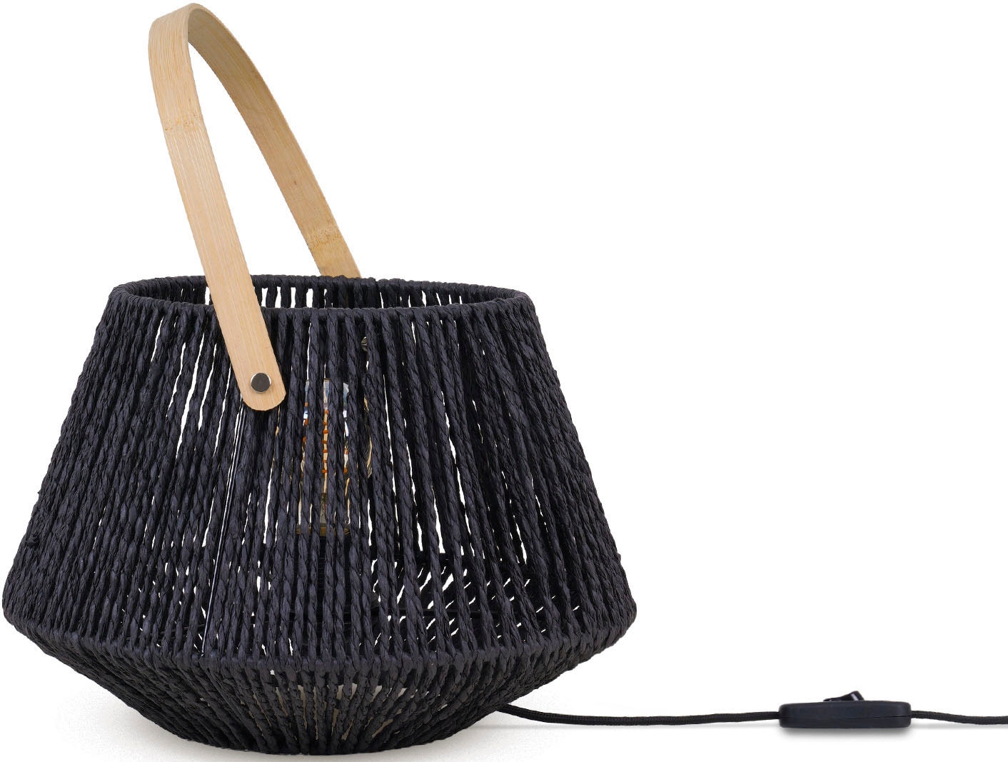 Paco Home Tischleuchte »CISCO« E27 Schreib Nachttisch Lampe Leselampe Lederband Korb E27