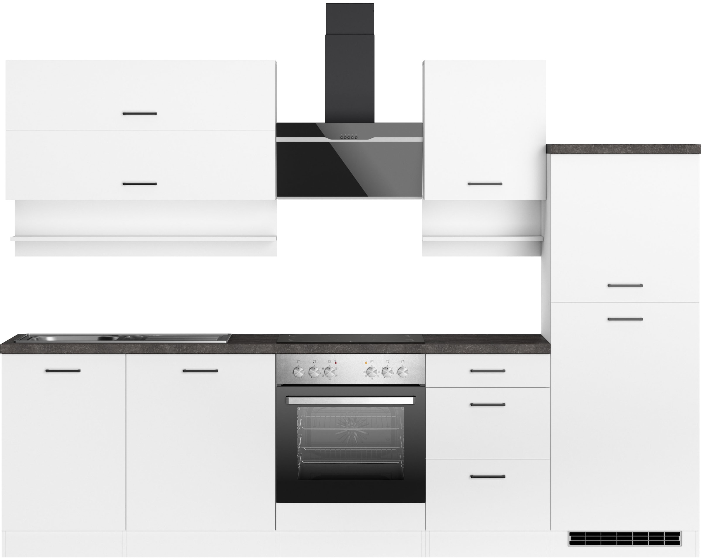 KOCHSTATION Küchenzeile "KS-Frieda Breite 280 cm" wahlweise mit E-Geräten, mit 38mm starker Arbeitsplatte