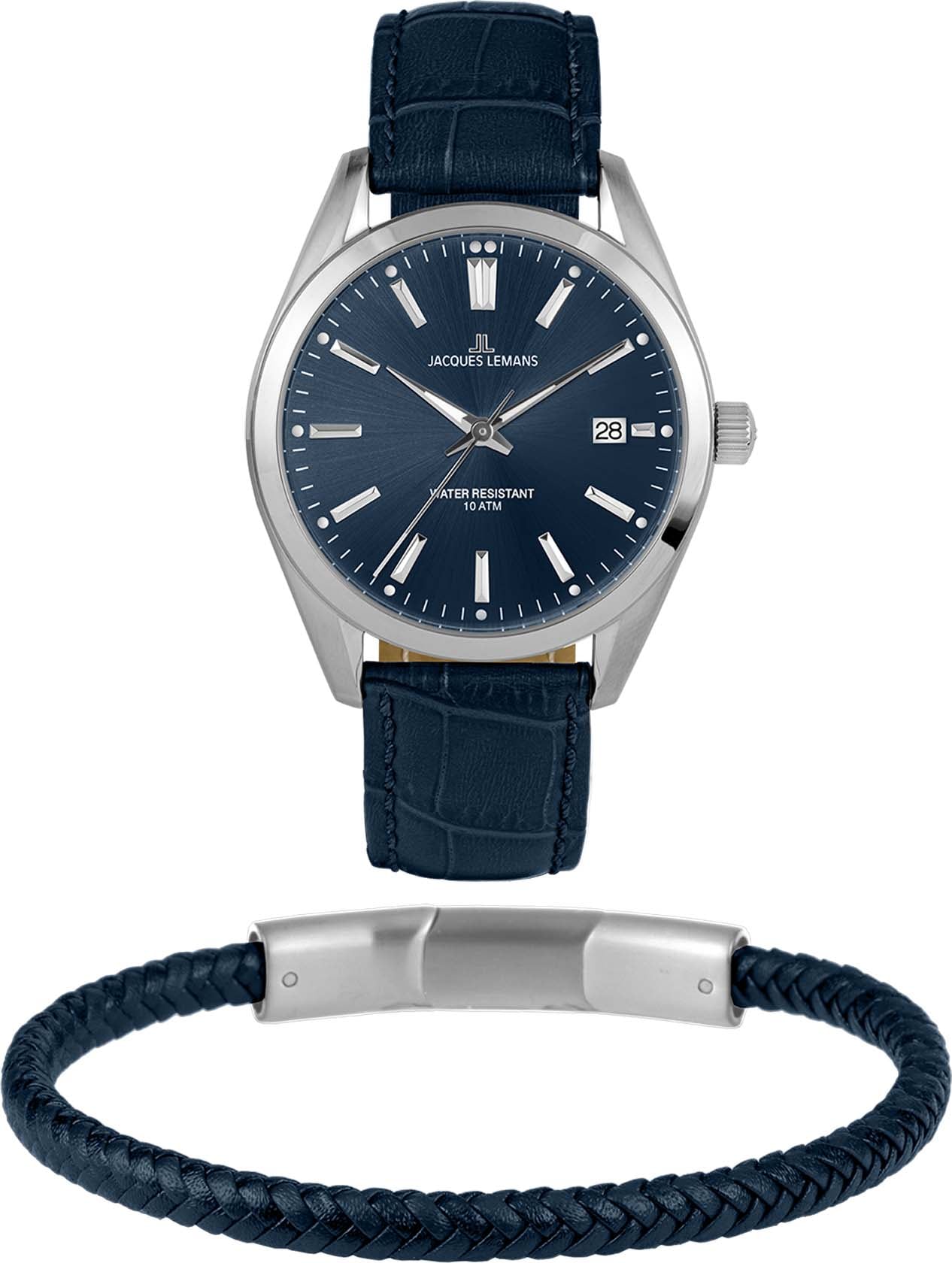 Jacques Lemans Quarzuhr »Derby Set, 1-2143C-SET«, (Set, 2 tlg., mit Armband), Armbanduhr, Herrenuhr, Datum, ideal auch als Geschenk