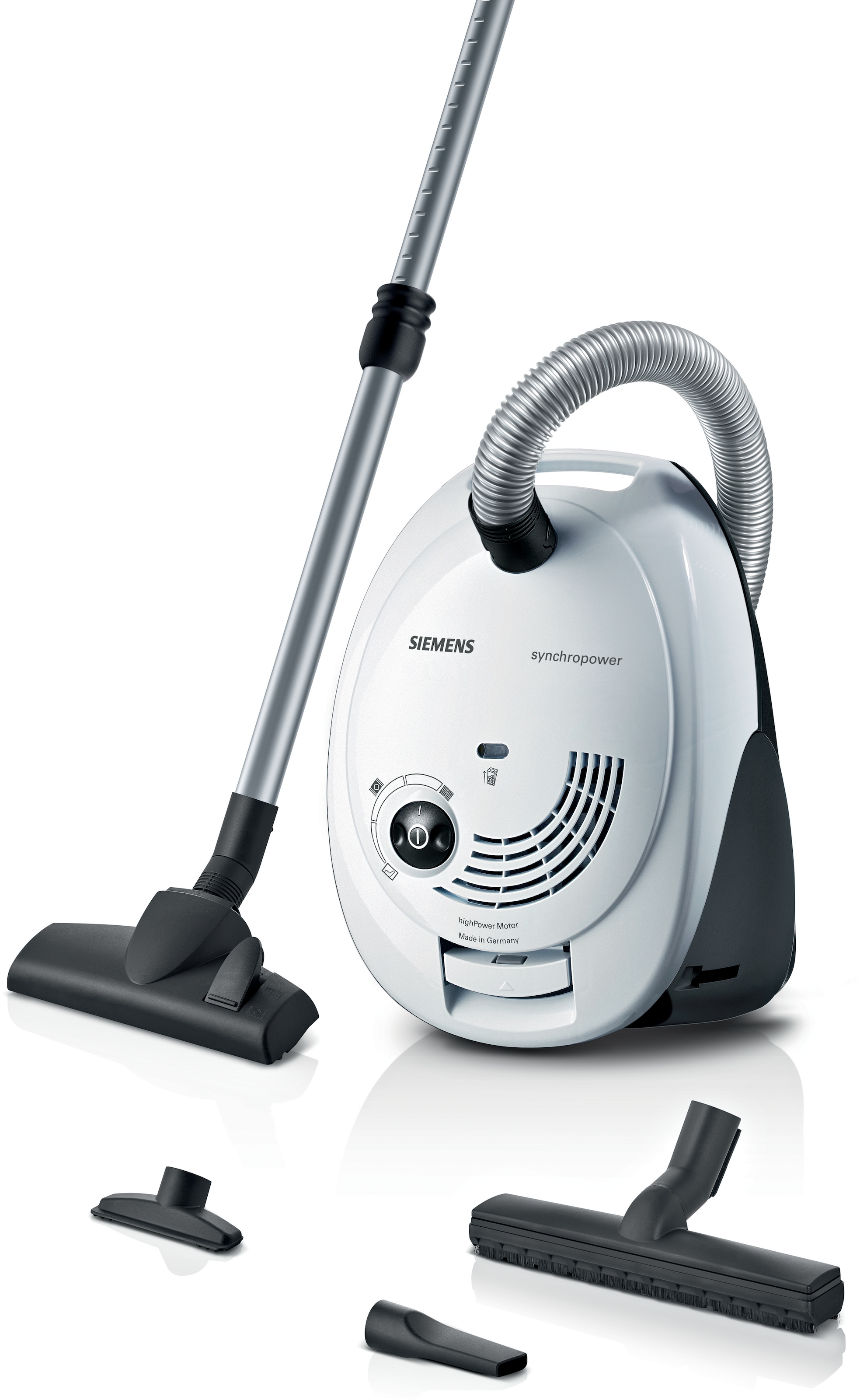 SIEMENS Bodenstaubsauger "VS06WH1T, Made in Germany, Hygiene-Filter, kompakt, leicht" 850 W mit Beutel hohe Saugkraft, spezielle Hartbodendüse, integriertes Zubehör, weiß