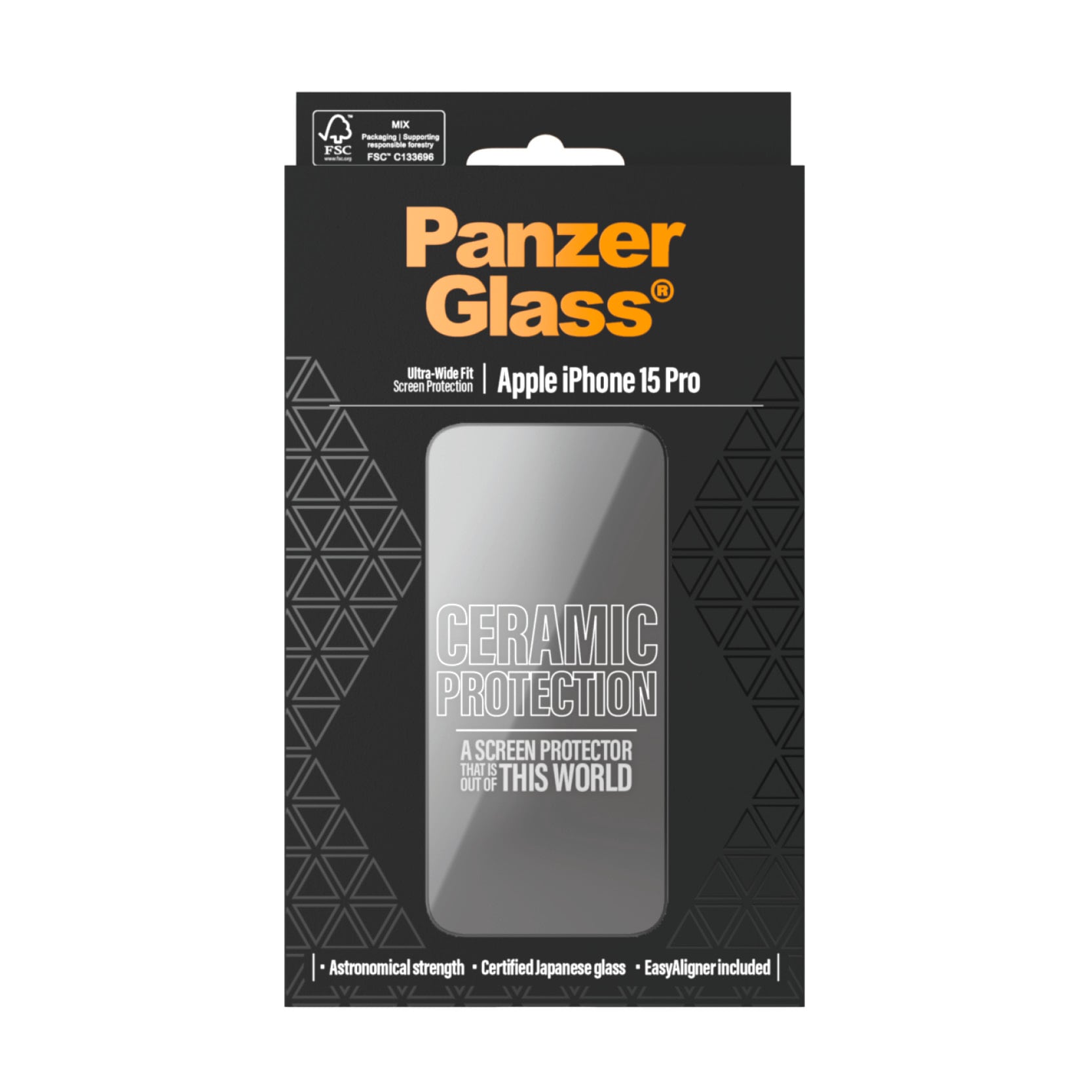 PanzerGlass Displayschutzglas »Ultra-Wide Fit Ceramic Protection Screen Protector«, für Apple iPhone 15 Pro, (1 St.), Displayschutzfolie, Schutzfolie, Bildschirmschutz, kratz- & stoßfest