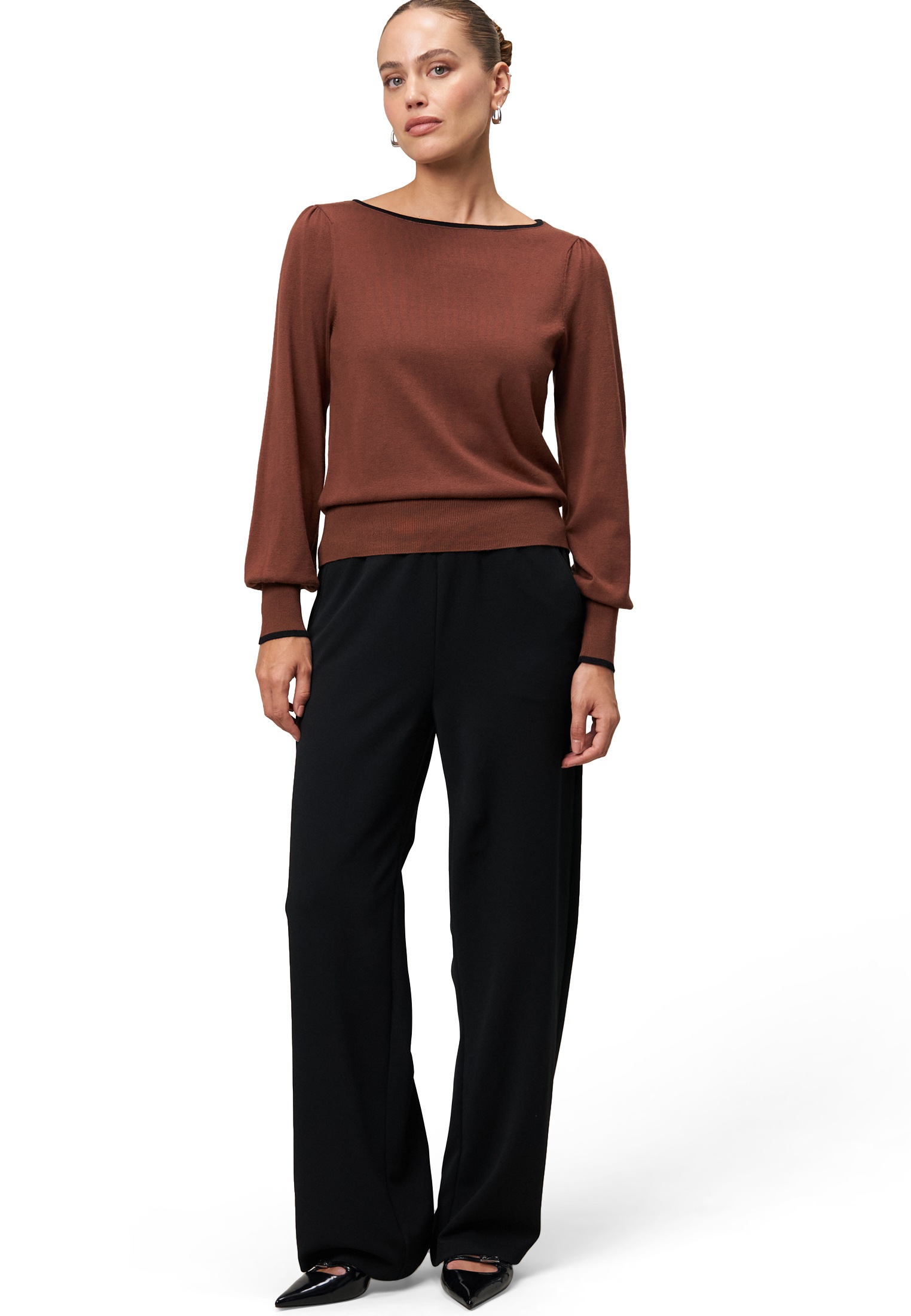 Zero Rundhalspullover »Feinstrickpullover mit Kontrastpaspel«