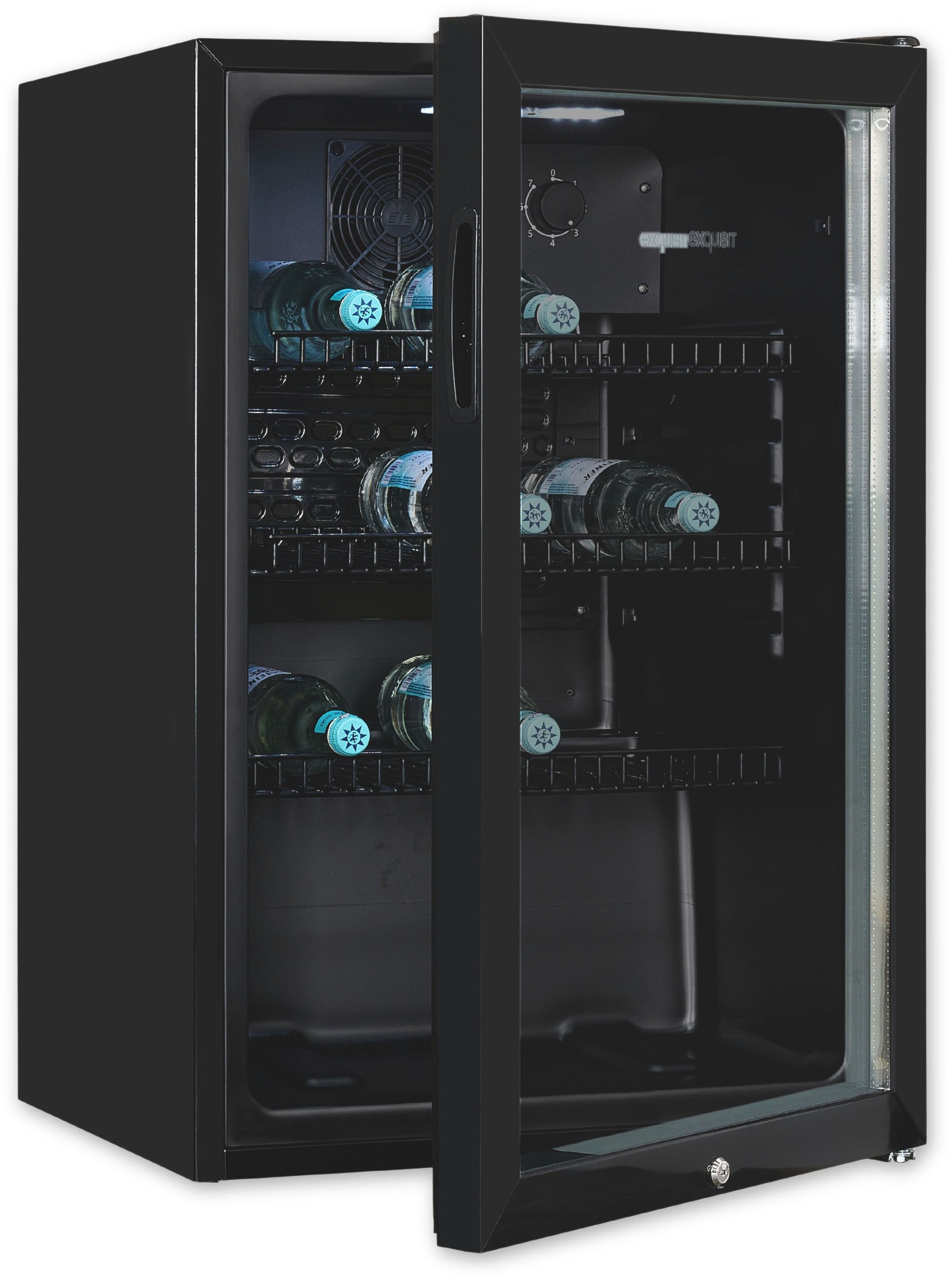 exquisit Getränkekühlschrank "GKS120-GT-160C schwarz" 84 cm hoch 54 cm breit klein,kompakt,dekorativ, überall platzierbar für immer kühle Getränke